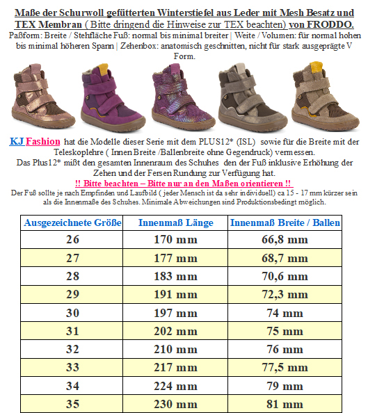 Winterstiefel Leder + Mesh +TEX +Schurwollfutter LILA Glitzer FRODDO Barefoot G3160247