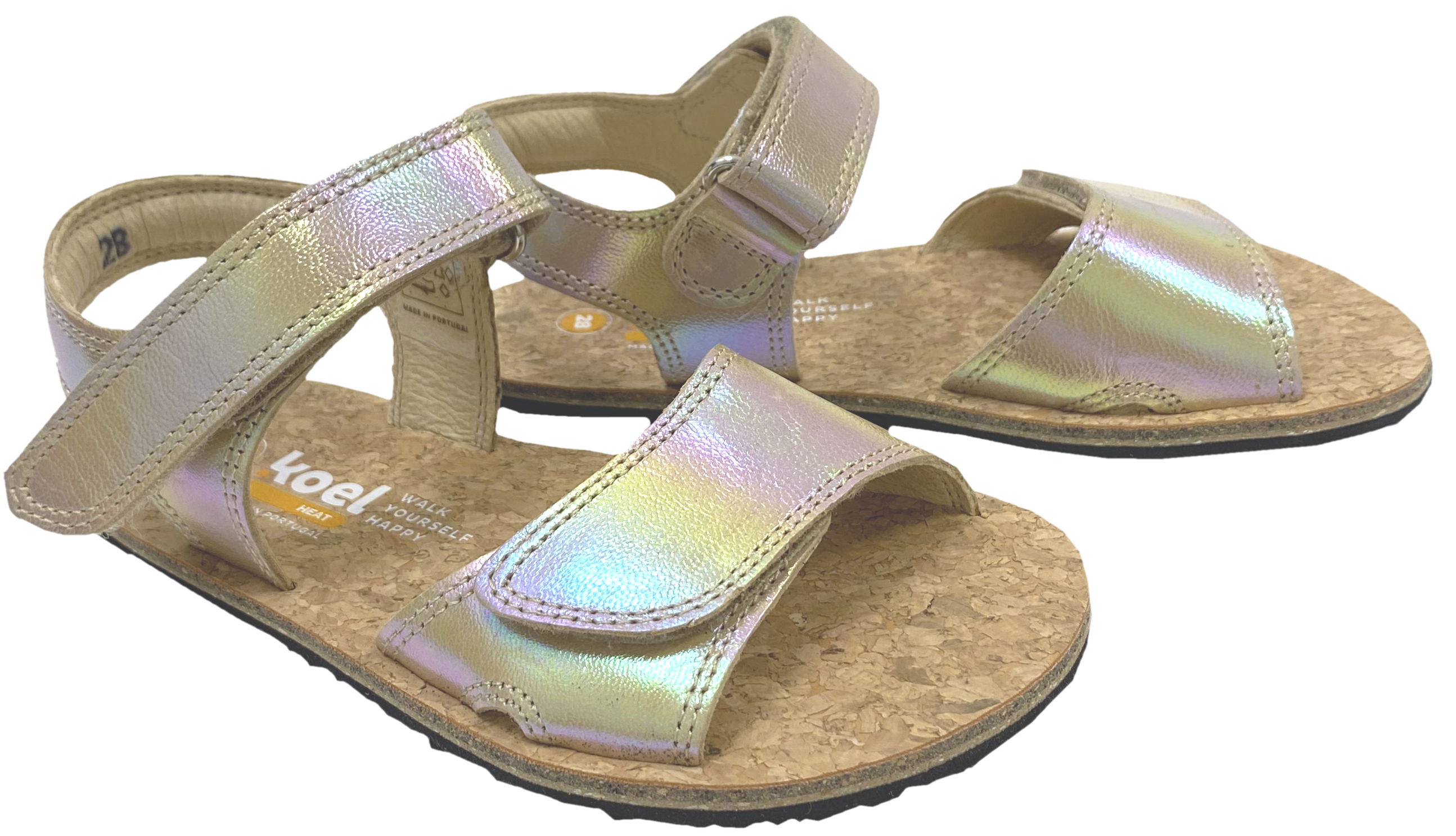 Sandale mit Minimalsohle, Korkbezug und Lederriemchen in Gold Glitzer von KOEL Barefoot *Ashley Metalic *