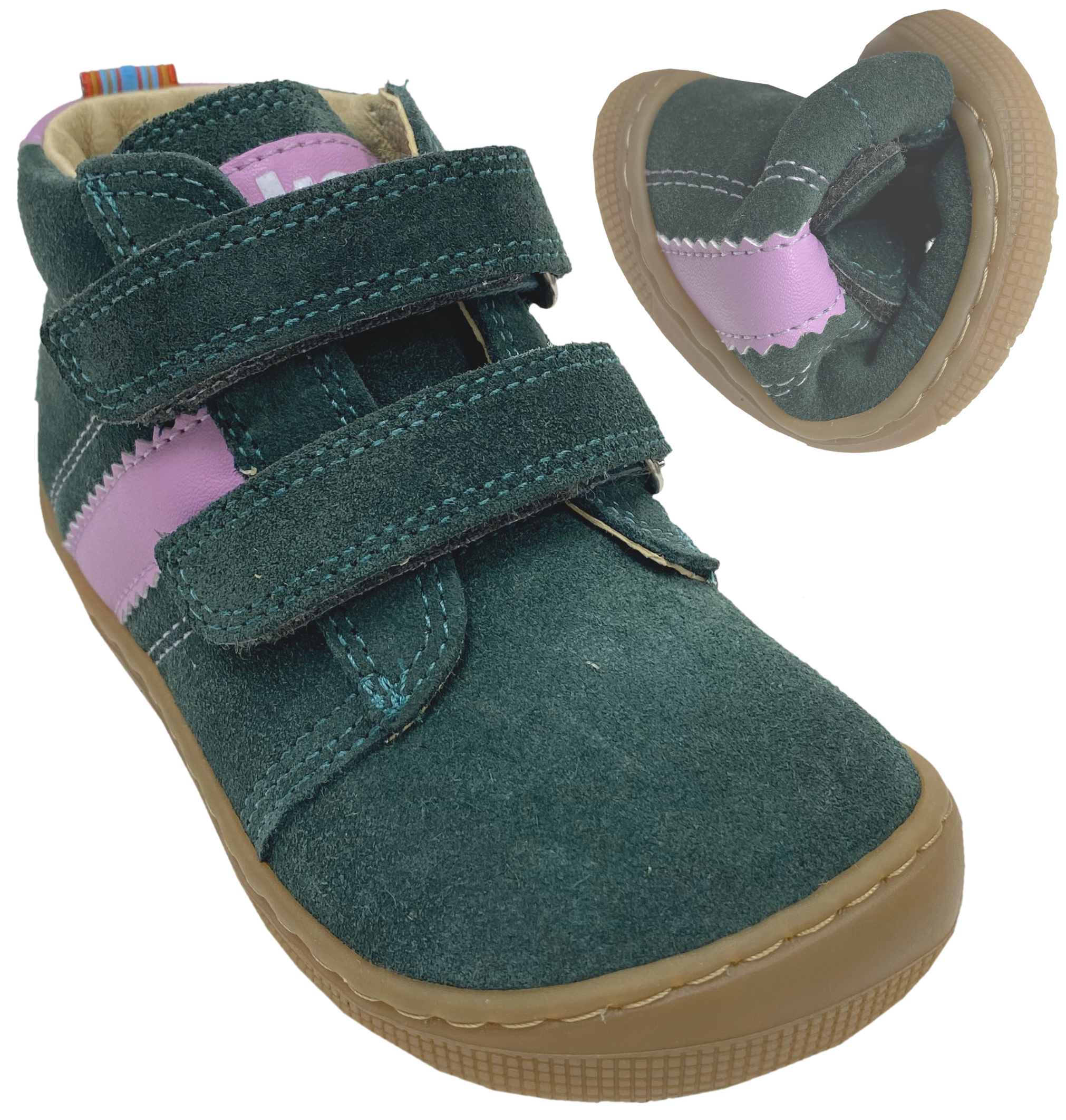 Halbhoher Leder Barfußschuh Doppelklett Lederfutter v. KOEL * David 3.0 * Petrol Grün  07M070.301