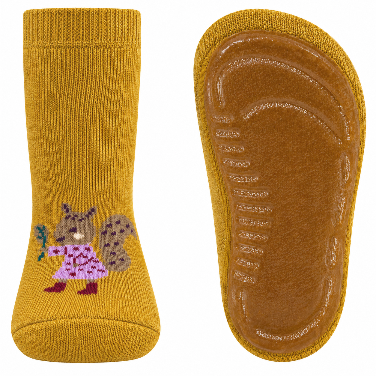 Stoppersocken aus BW Vollfrottee Softstep Sohle v. EWERS in Honig Gelb Eichhörnchen Mädchen 221413