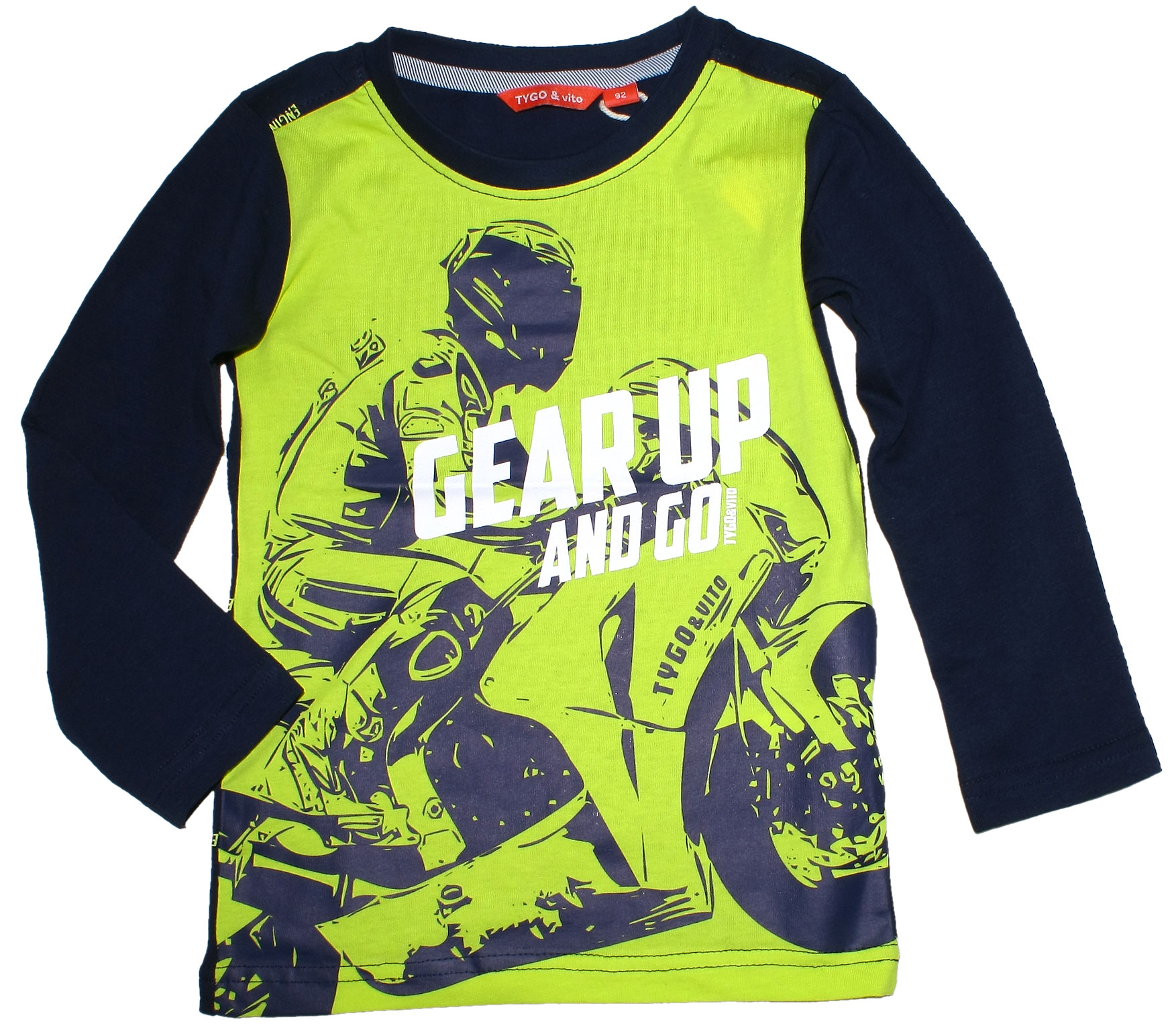 LA Shirt in Dark Navy & Neon Gelb mit Biker Print für schmale Boys von TYGO & Vito  6414-525