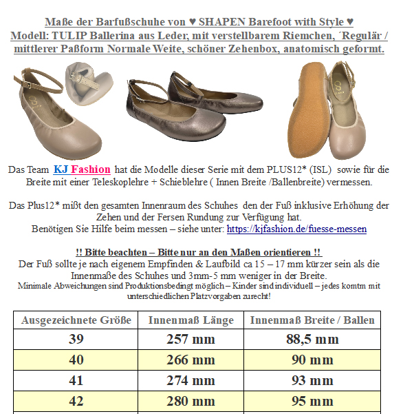 Leder Ballerina 3 mm Krepp Sohle in BEIGE mit Riemchen v. SHAPEN Barefoot *TULIP*