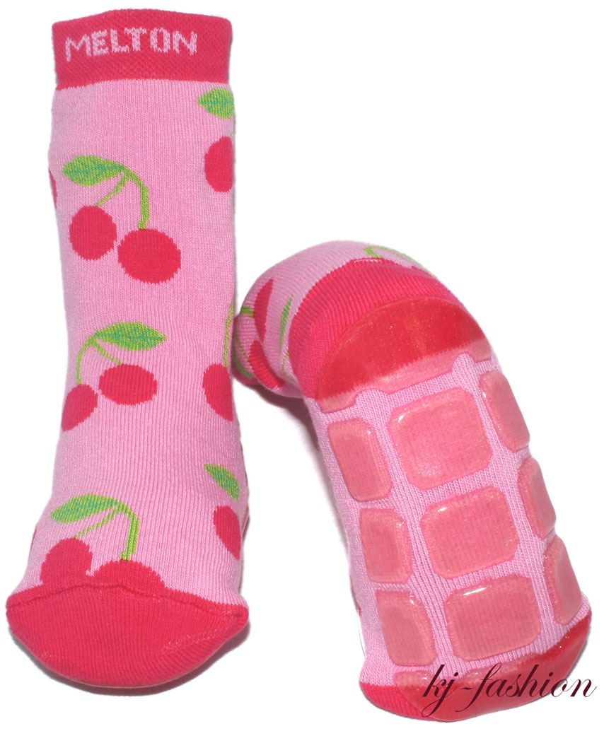Stoppersocken aus BW Vollfrottee von MELTON * Pink / Rot Kirschen * 2145-534