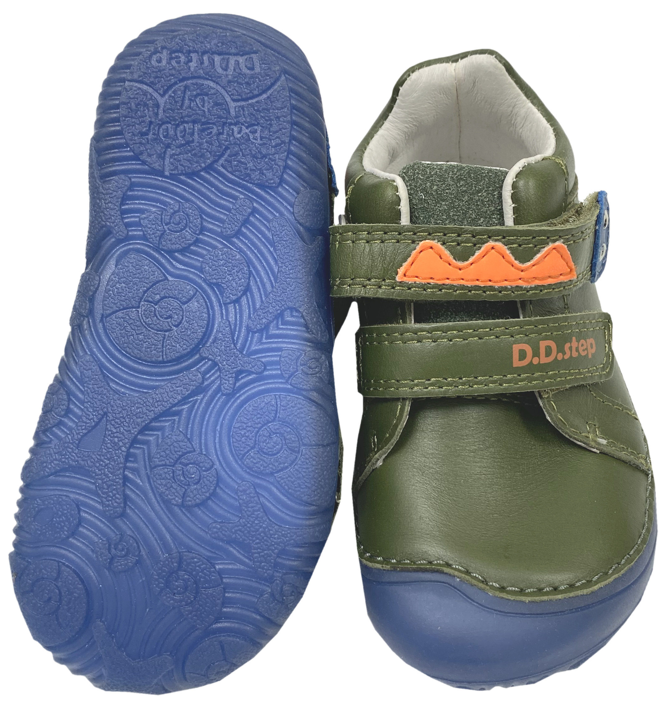Leder Halbschuhe, knautschige Minimalsohle *GLOW in The Dark* von D.D.Step Barefoot in Khaki Monster