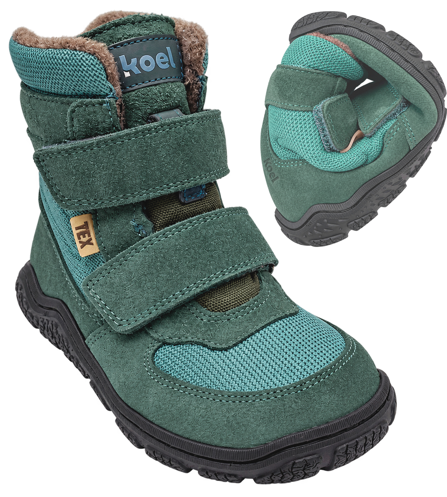 Trekking Stiefel mit Schurwollfutter / Waldkita von KOEL Barefoot * RYN Wool * Türkis 34T014.302