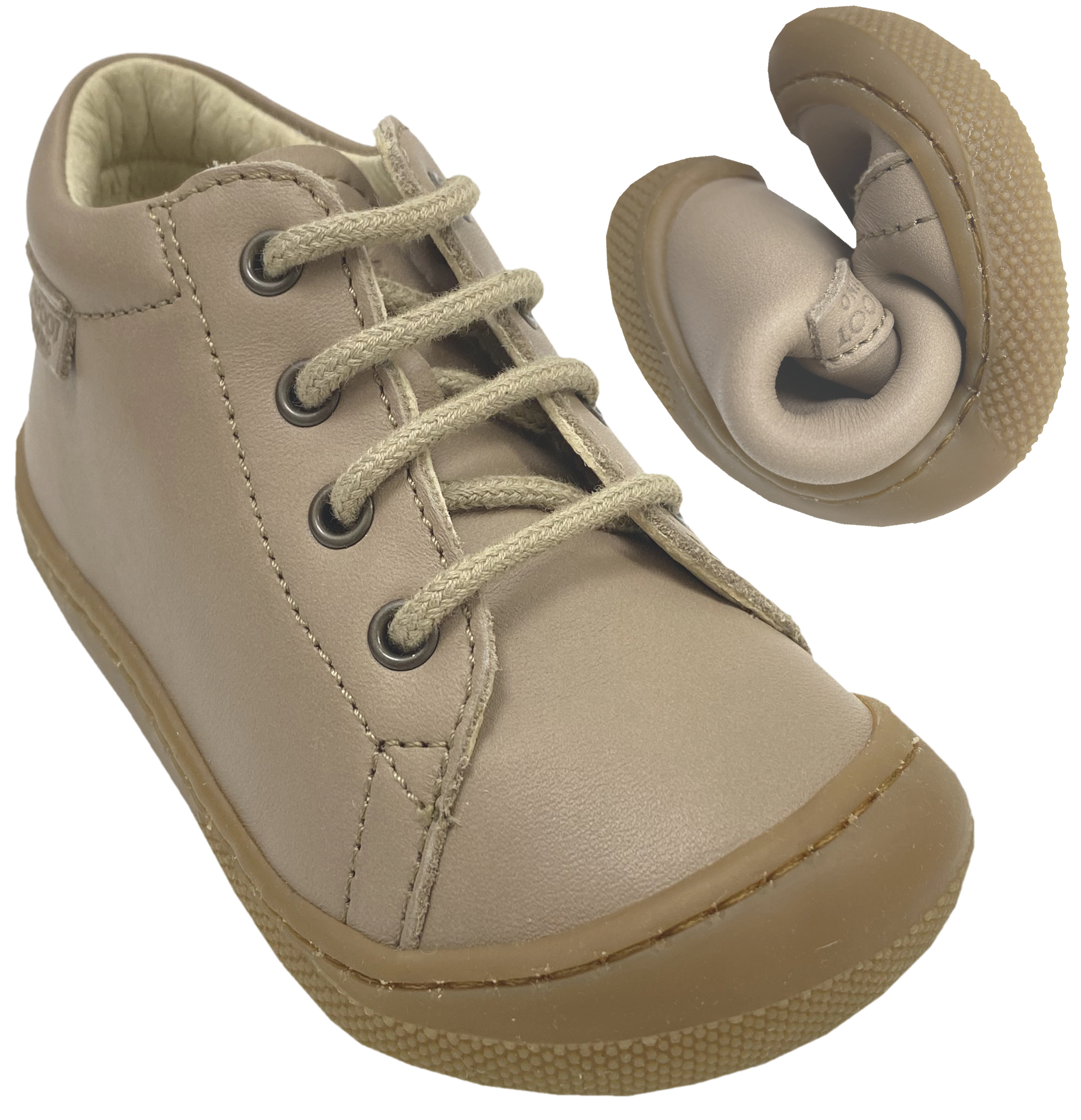 Halbschuhe / Barfußschuhe aus Nappaleder Schnürer * AMUR * in Taupe/ Beige von NATURINO