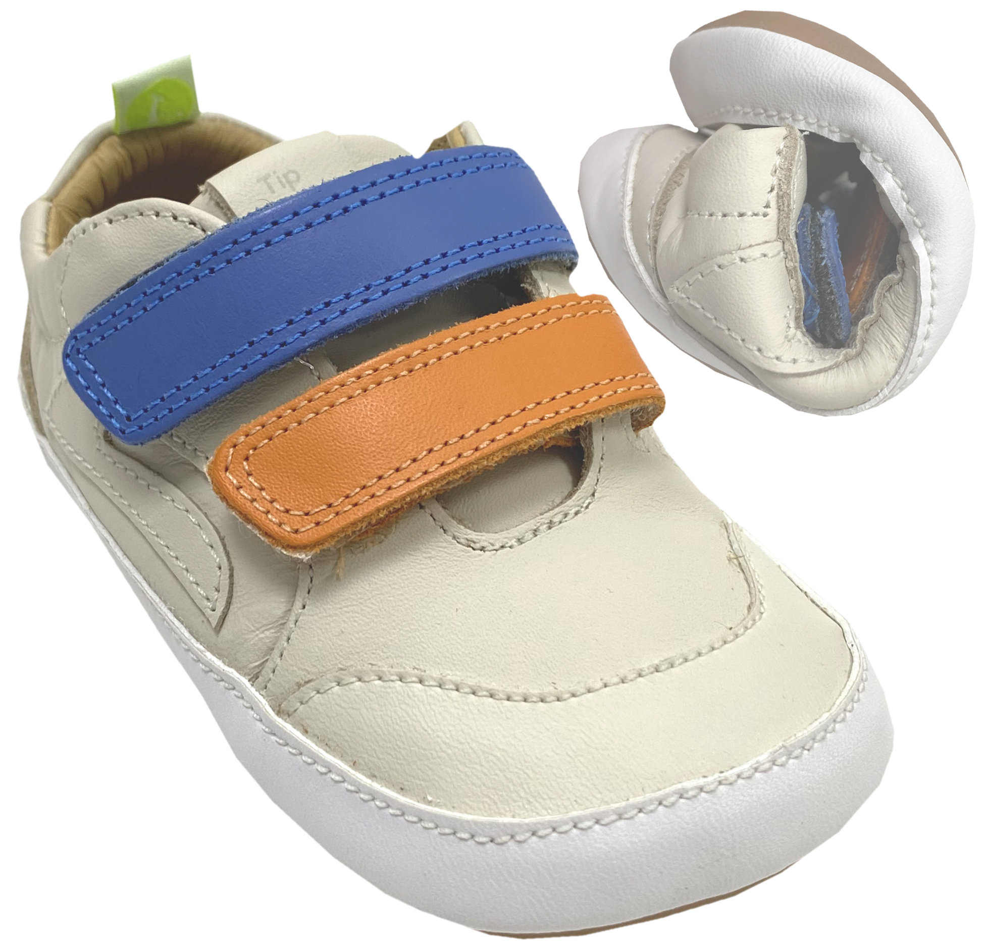 Knautschiger Lederschuh mit Minimalsohle Barfußsneaker *LANDY* Ivory / Bunt von TIP TOEY JOEY