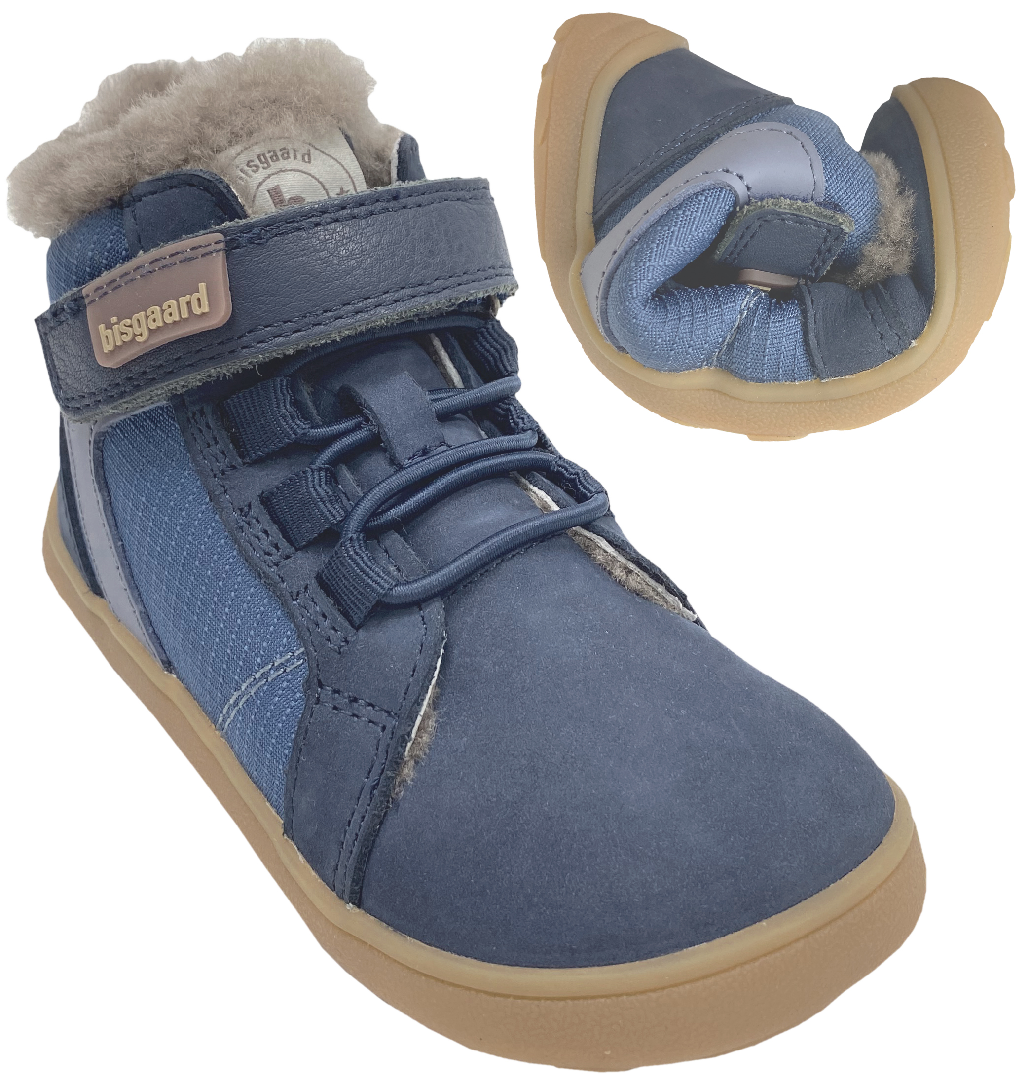 Lammfell gefütterter Barfußschuh, Mid Top Höhe, in NAVY Blau von BISGAARD  * Rafael Lamb *