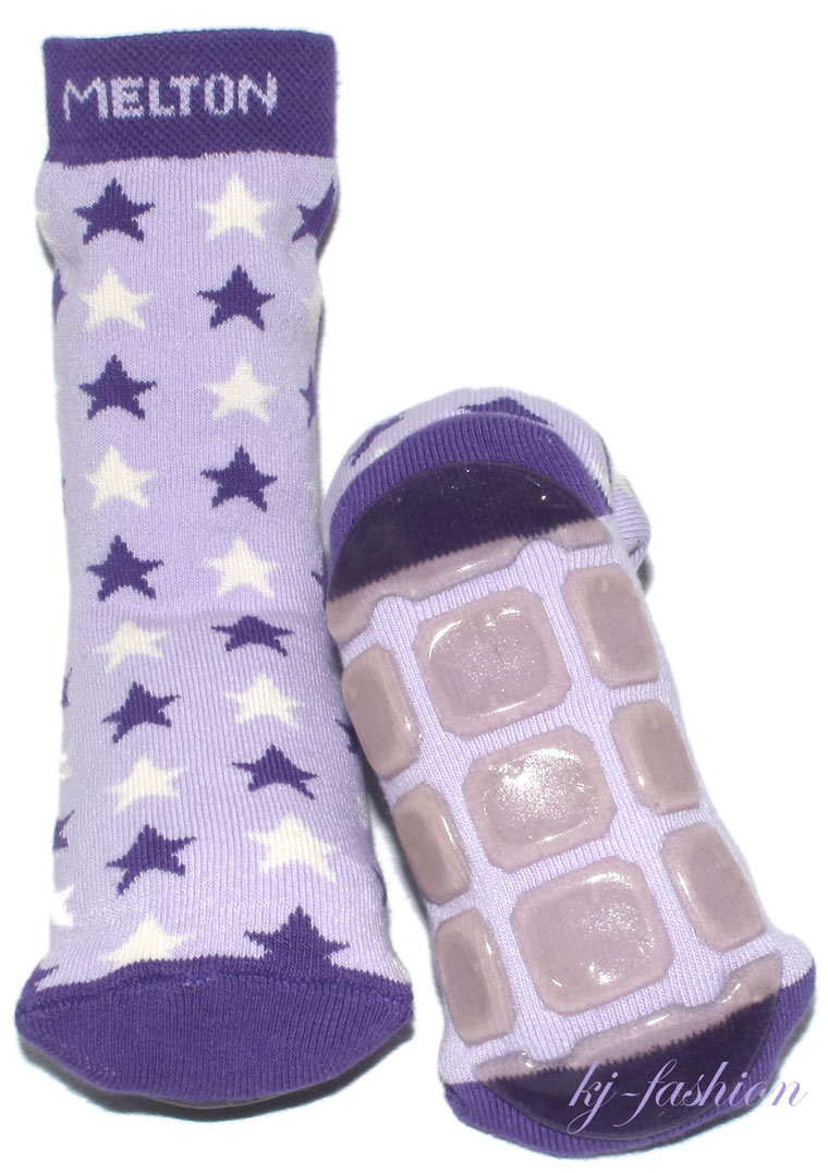 Stoppersocken aus BW Vollfrottee von MELTON * Flieder / Violett Sterne * 2148-741