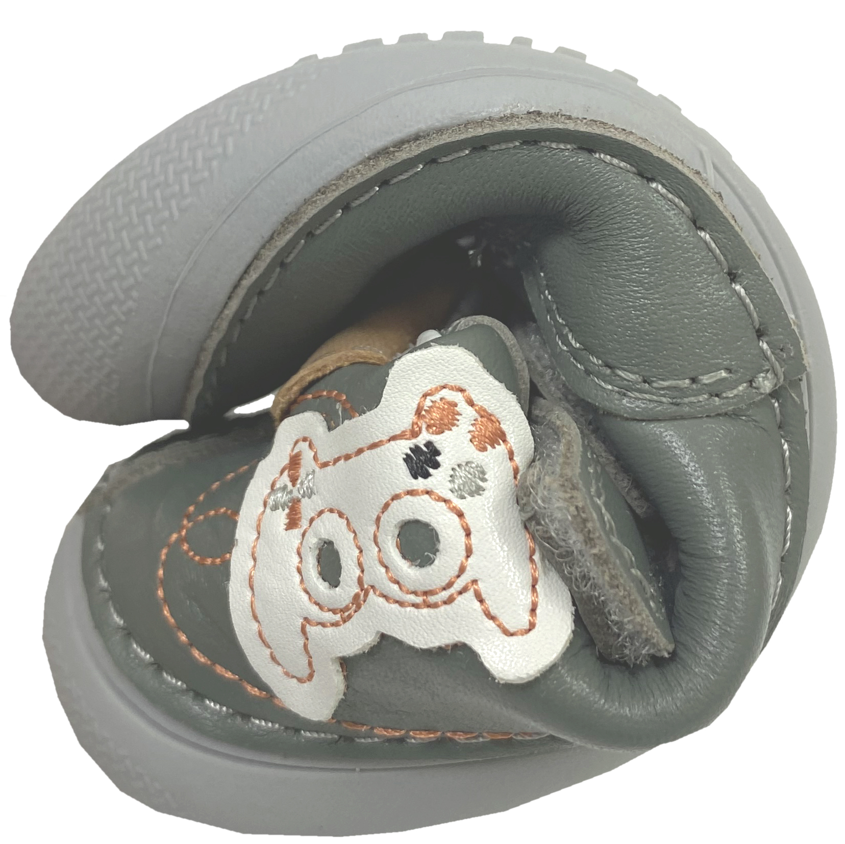 Knautschige Leder Sneaker / Minimalschuhe von D.D.Step Barefoot in Grau Grün + Gamer Stick