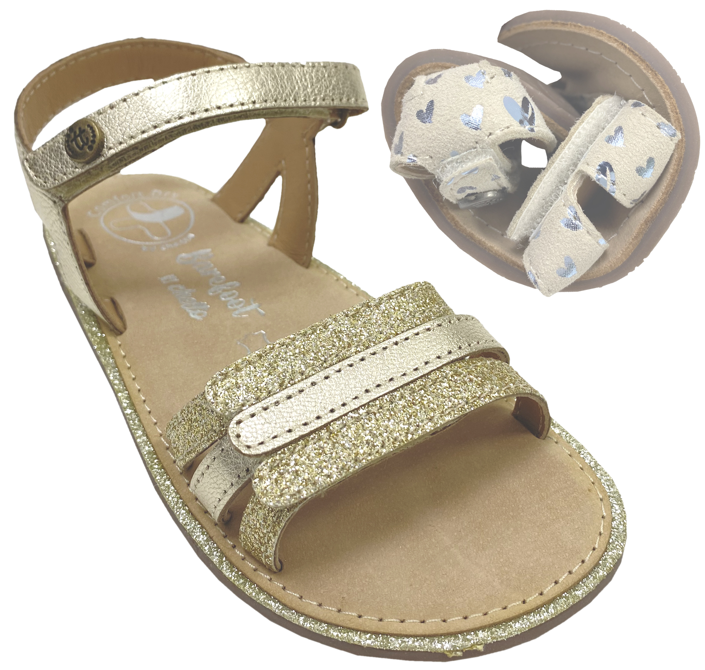 Sandale mit Minimalsohle /Barfuß Sandale Gelb Gold Glitzer von CHETTO Barefoot 1126016