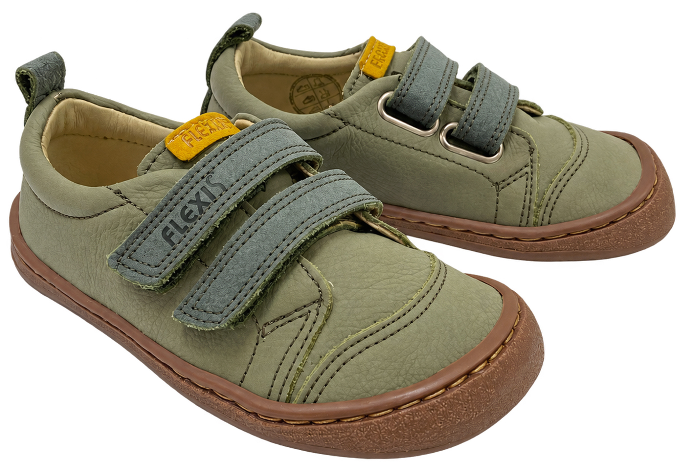 Leder Sneaker / Barfußschuhe von FLEXI NENS in Khaki Grün 9000-R