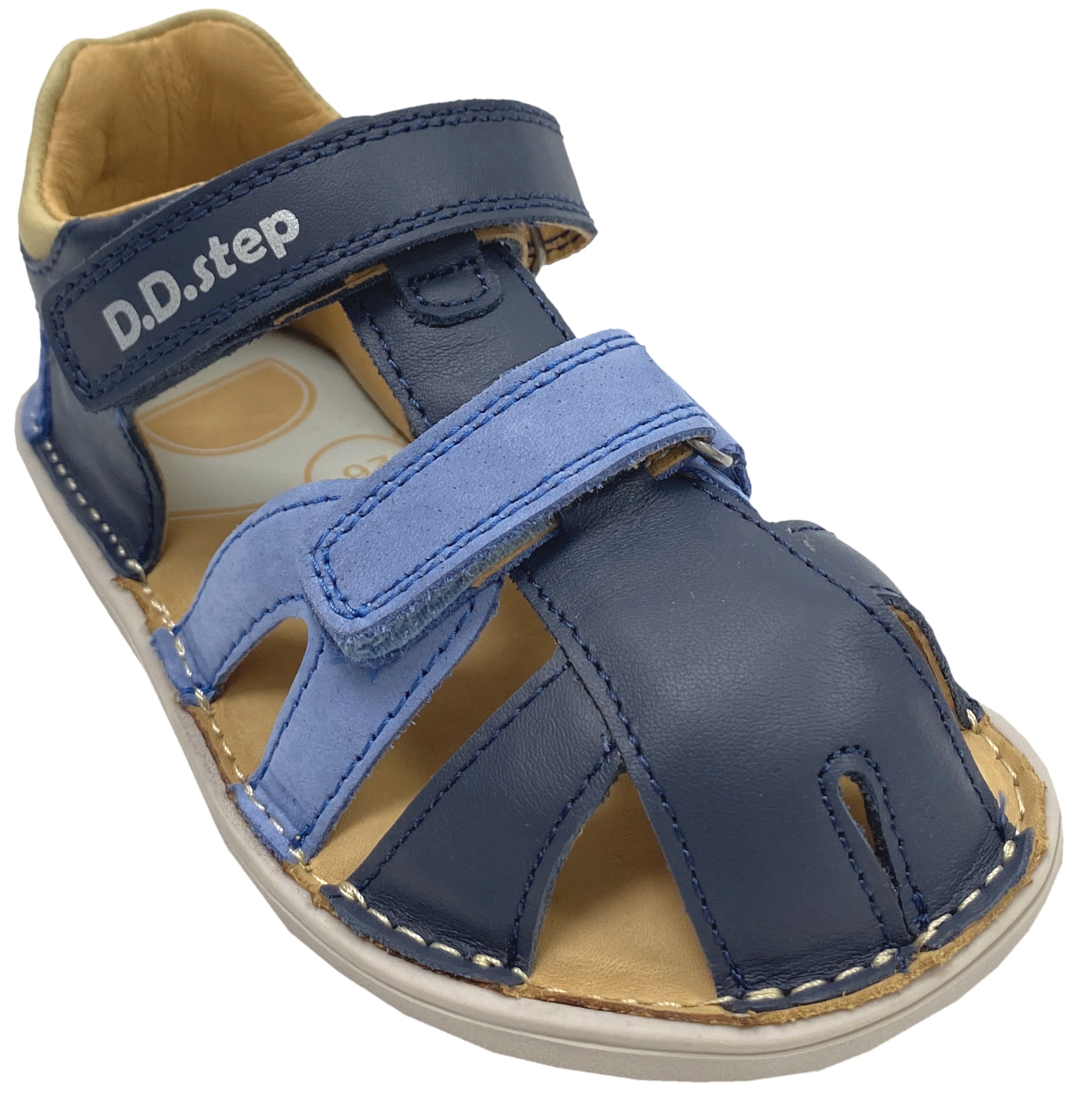 Riemchensandale / Barfuß Halbsandale aus Leder in Blau Tönen Zehen & Fersenschutz von D.D.Step Barefoot
