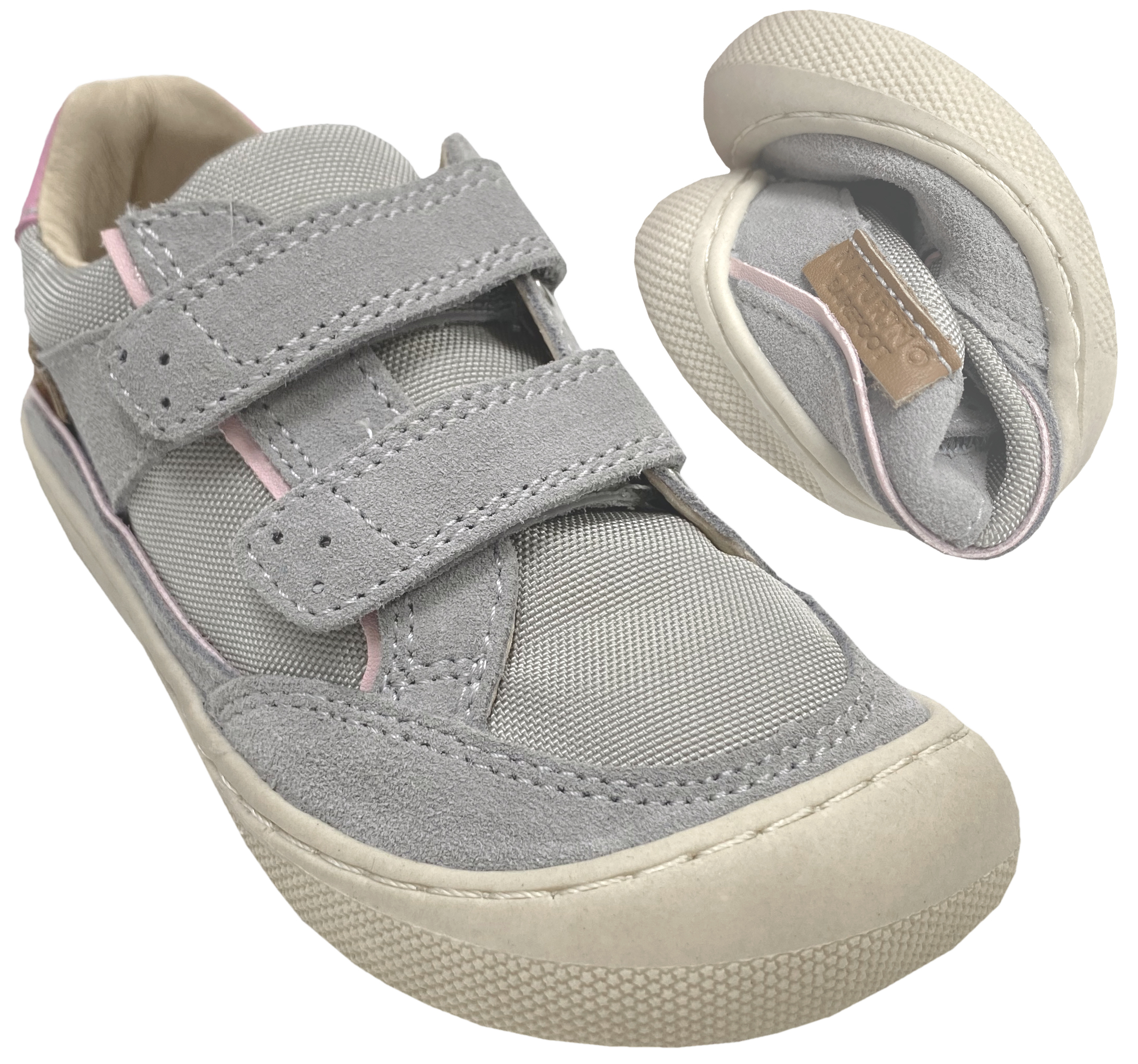 Knautschige Barfußsneaker für schmale / gerade Füße von NATURINO Barefoot *BF.KESY* in Grau / Rosa Pink