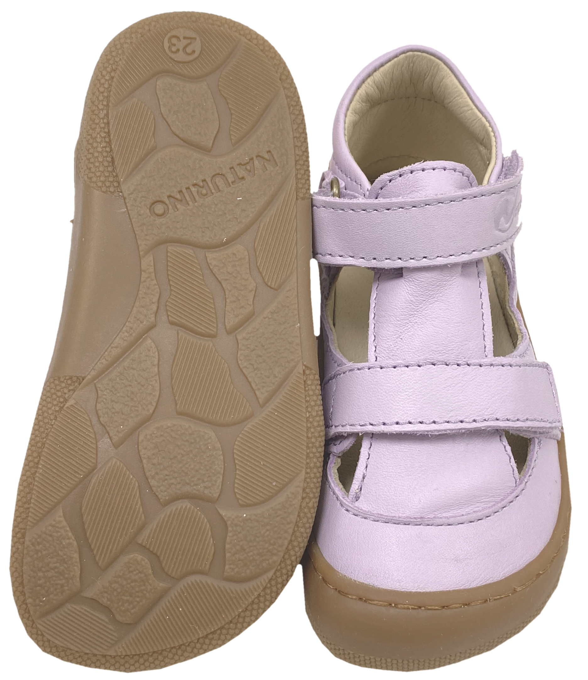 Halbsandale / Minimalschuhe aus Leder mit Doppelklett von NATURINO Barefoot "IRTYS" in Lilac- Soft Peach