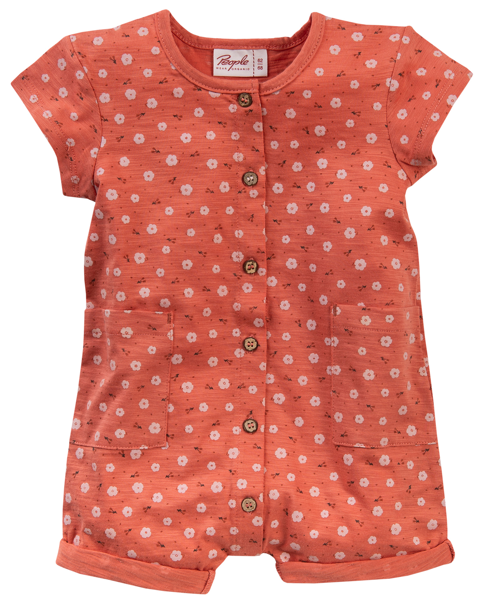 Spieler Kurzarm / Kurzes Bein in Zart Rot mir Blüten AOP aus BIO BW v. PEOPLE Wear Organic 2321101