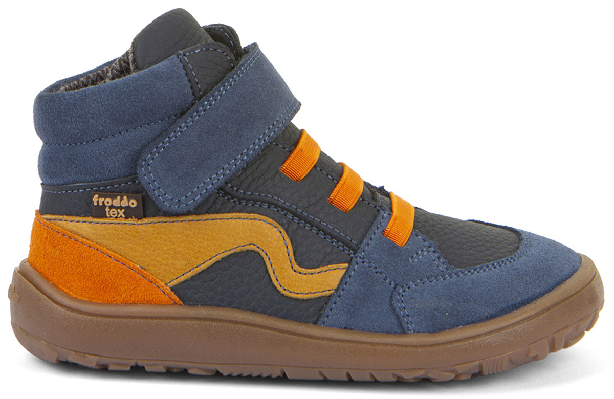 Halbhohe Barfußschuhe, Leder, TEX Membran+Textil Inlay *BlueDenim / Orange * FRODDO G3110265