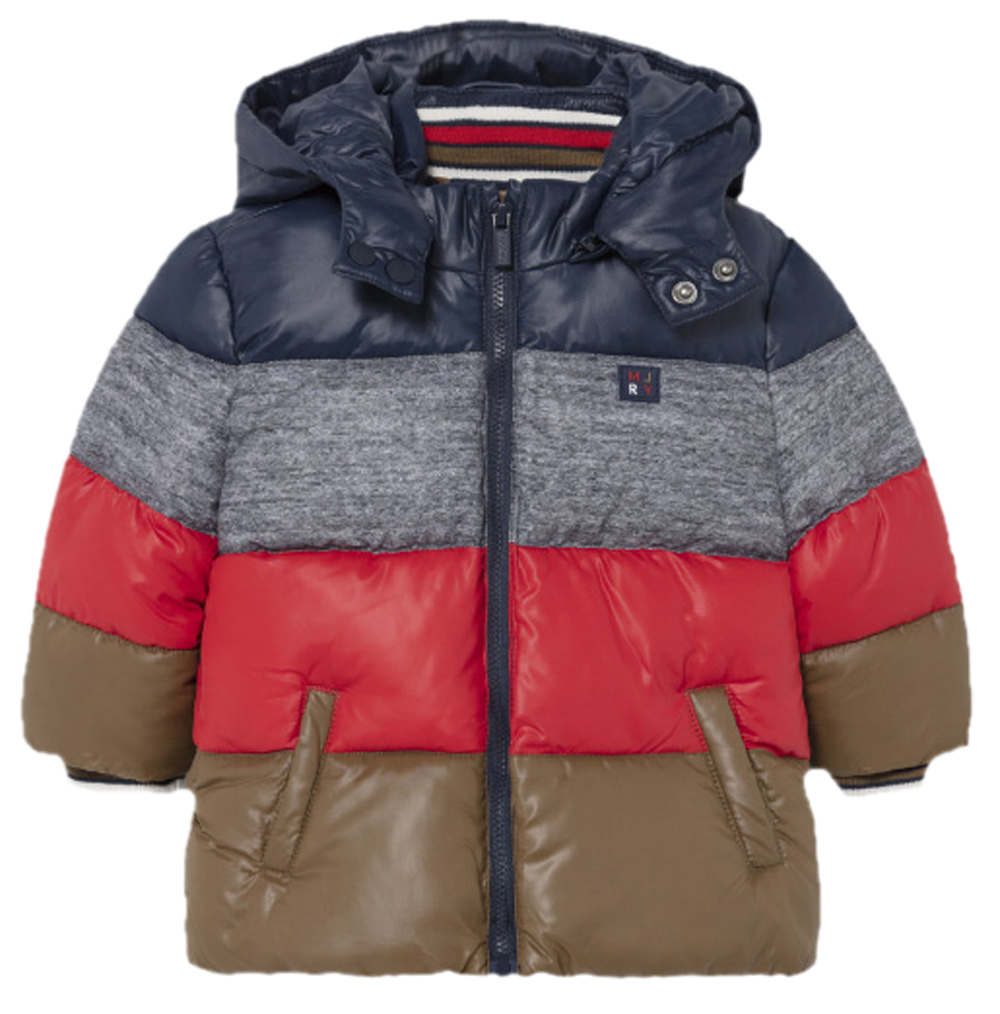 Winterjacke breit gesteppt + dickes Fleecefutter , in Blau / Rot / Braun gestreift von MAYORAL  2419