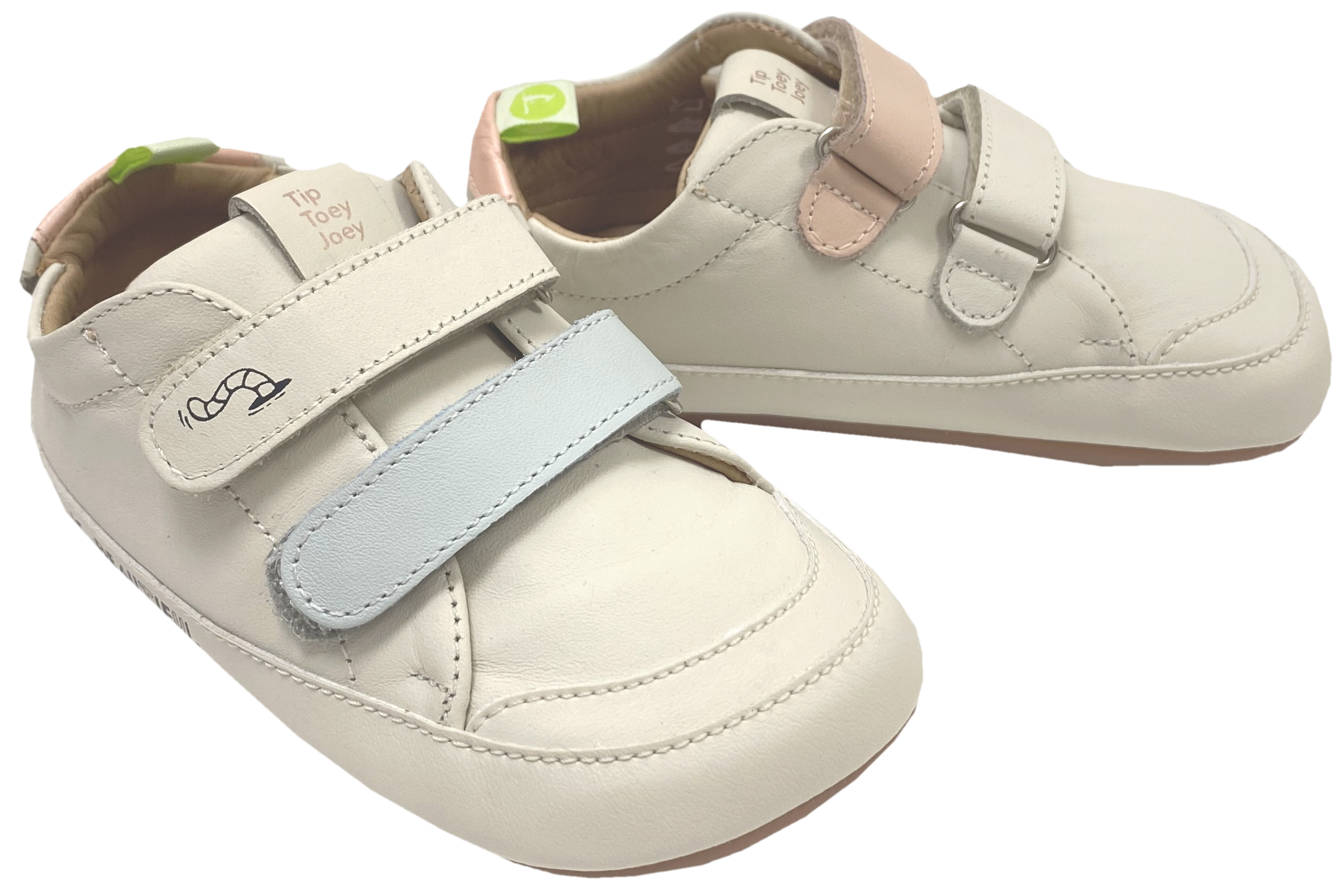 Knautschiger Lederschuh mit Minimalsohle Barfußsneaker *BOSSY Worm* Cream Pastell von TIP TOEY JOEY