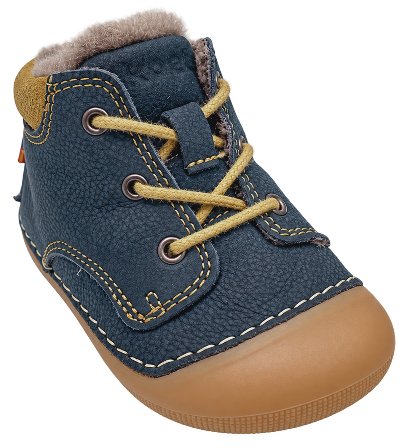 Lammfell gefütterter Barfußschuh aus Hydro Leder Schnürer *KOEL Barefoot AVA * in DK Blue 09M004.127
