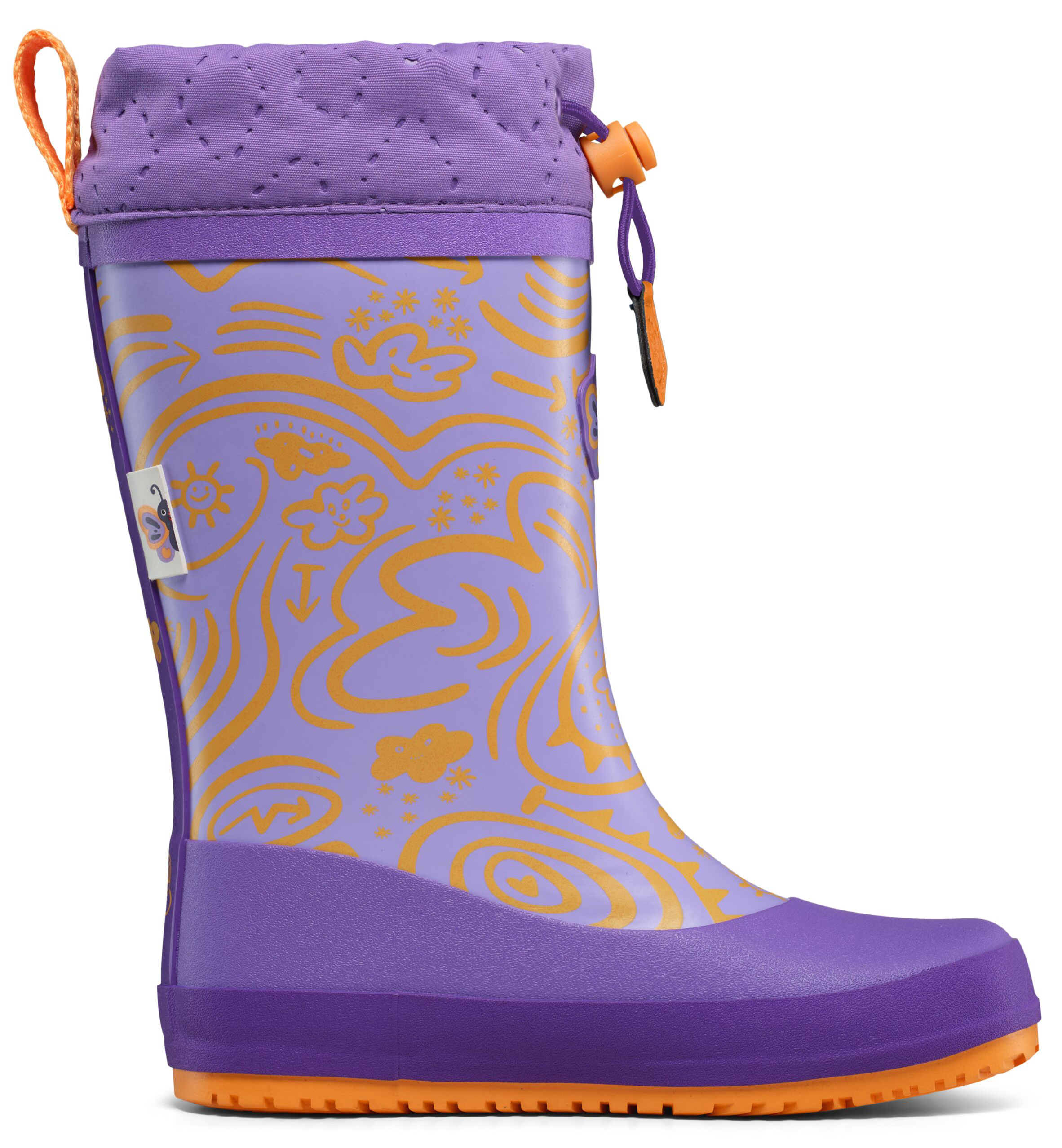 Barfuß Gummistiefel mit Warmfutter von AFFENZAHN * Vegan Puddly *  Schmetterling in Purple / Lila