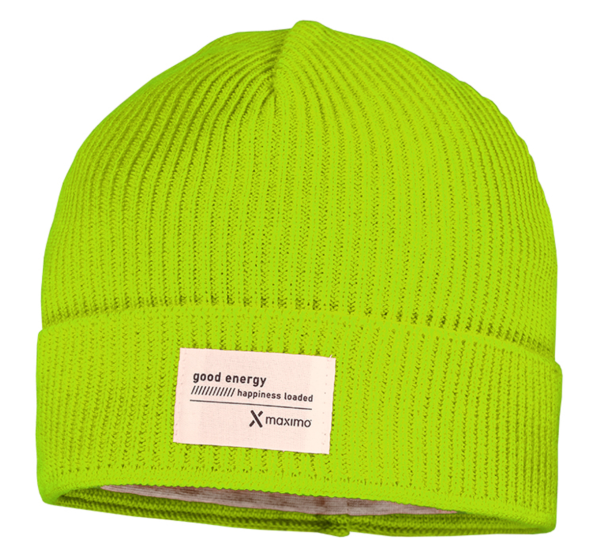 BW Rippstrickmütze mit Jersey Futter & breitem Umschlag in Lemon Green MAXIMO 218900