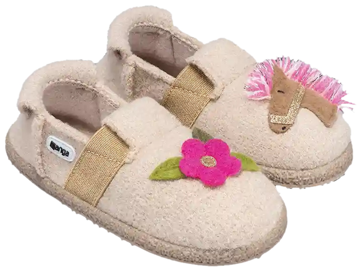 Schlupf - Hausschuhe aus Wolle, TPR Sohle von NANGA * Little Horse 2.0 in Beige *