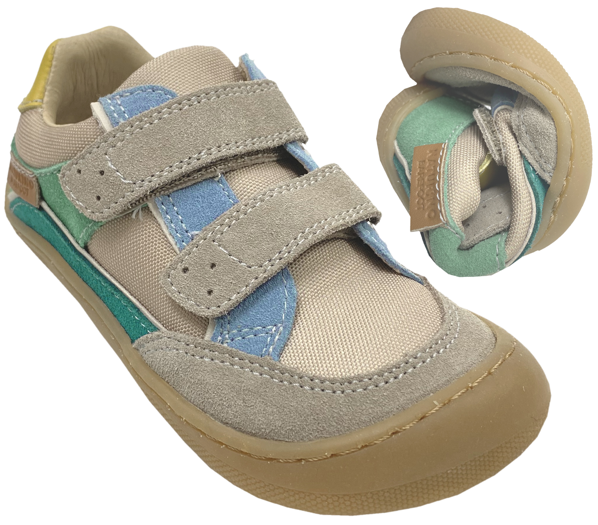 Knautschige Barfußsneaker für schmale / gerade Füße von NATURINO Barefoot *BF.KESY* in Beige / Grün