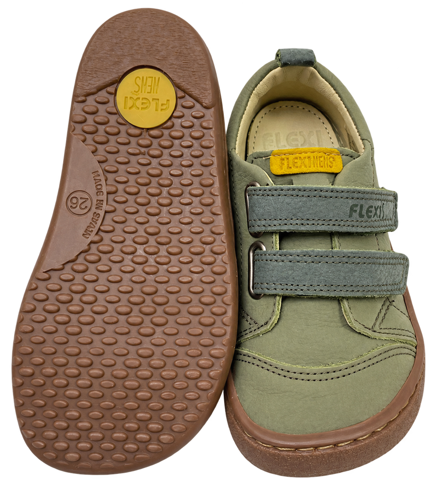 Leder Sneaker / Barfußschuhe von FLEXI NENS in Khaki Grün 9000-R