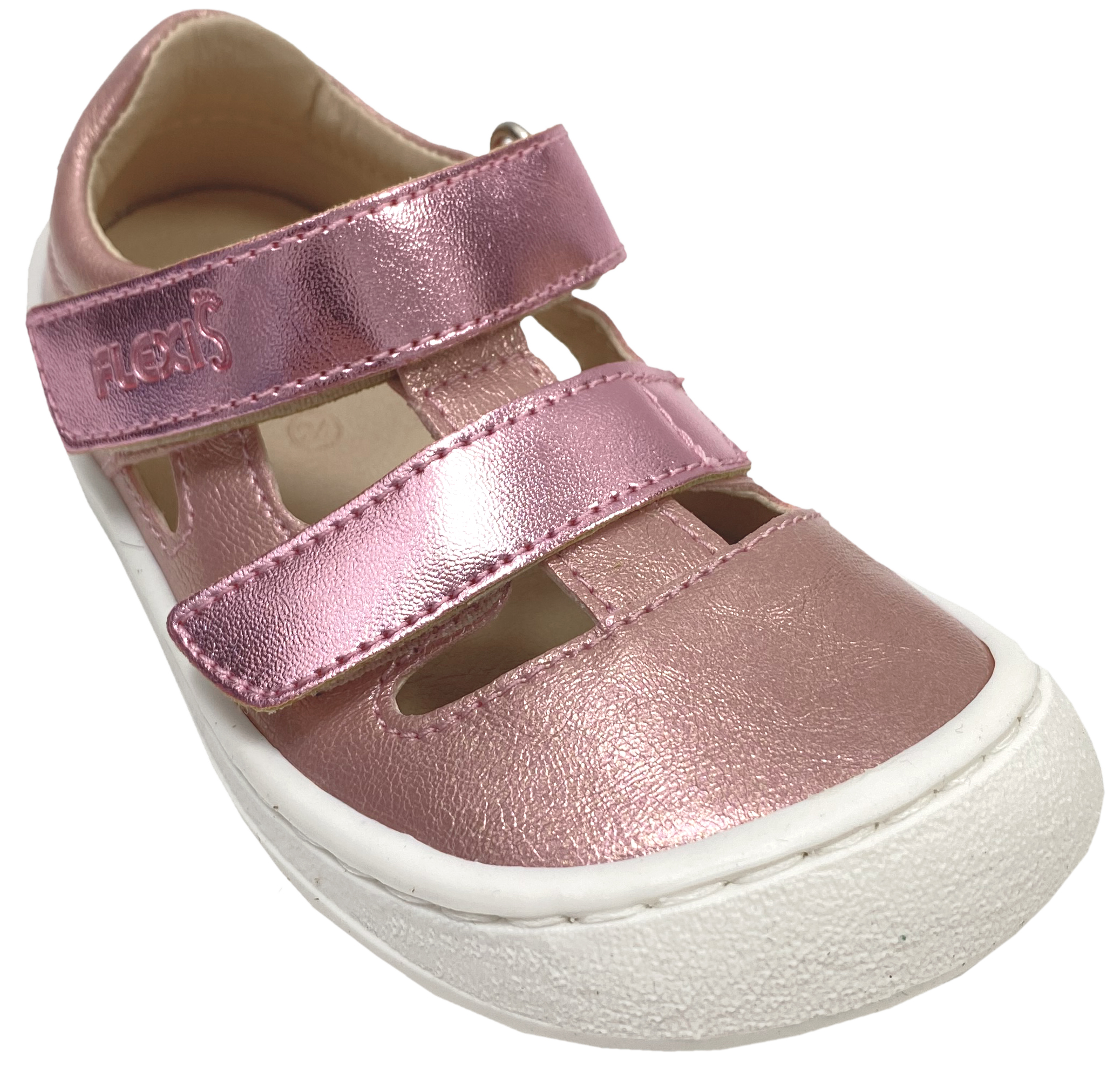 Halbsandale / Barfußschuhe in Rosa / Pink Glitzer aus Leder von FLEXI Nens mit Doppelklett 42790