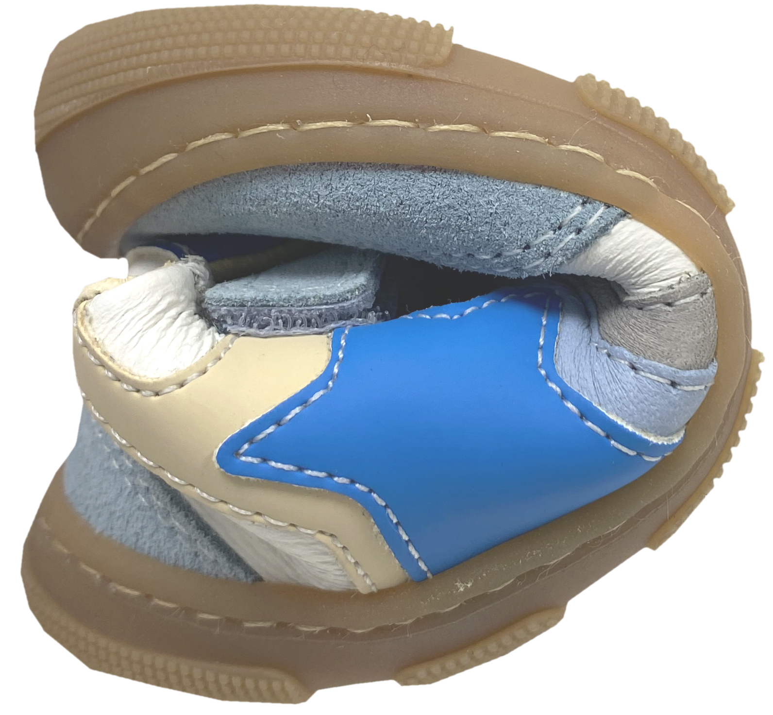 Barfuß Sneaker Blau Weiß Beige Stern, Extra Weite & Breite *Kody Leder * von KOEL Barefoot 15W006.101