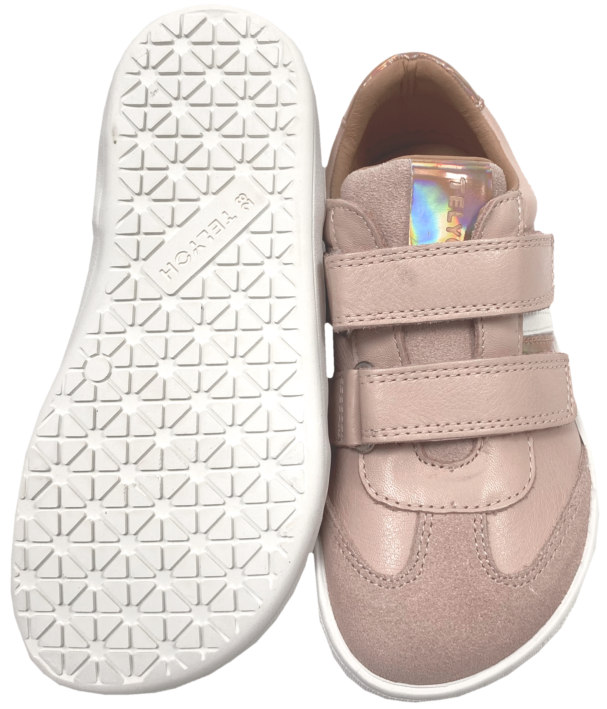 Leder Sneaker / Barfußschuhe + seitliche Zierstr. mit Doppelklett in Rosa + Glitzer von TELYOH Barefoot / Runner