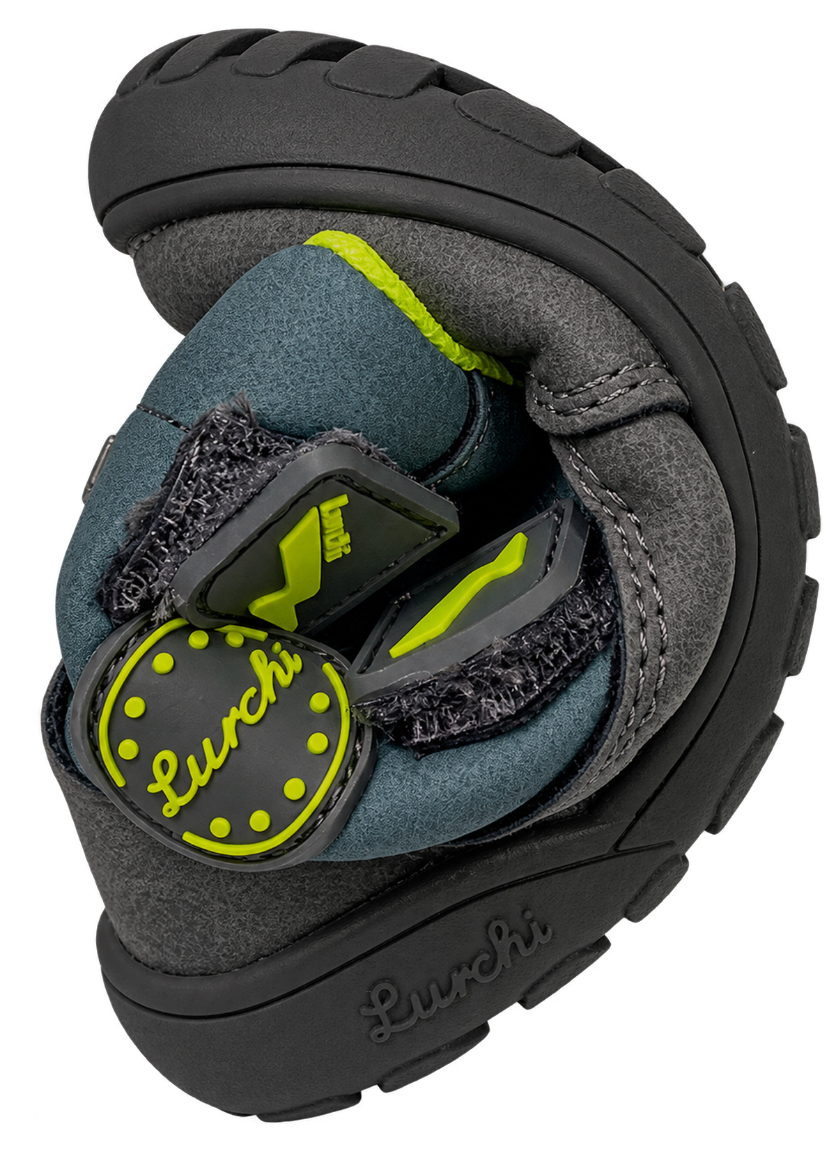 Gefütterte Minimalschuhe Doppelklett, PU Mesh & TEX Membran *LURCHI Barefoot Jimmy * in Coal Lime