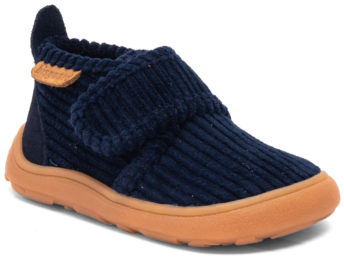 Barfußschuhe / weiche Hausschuhe aus Samt Cord in Navy Blau mit Klett von BISGAARD Basic 14102