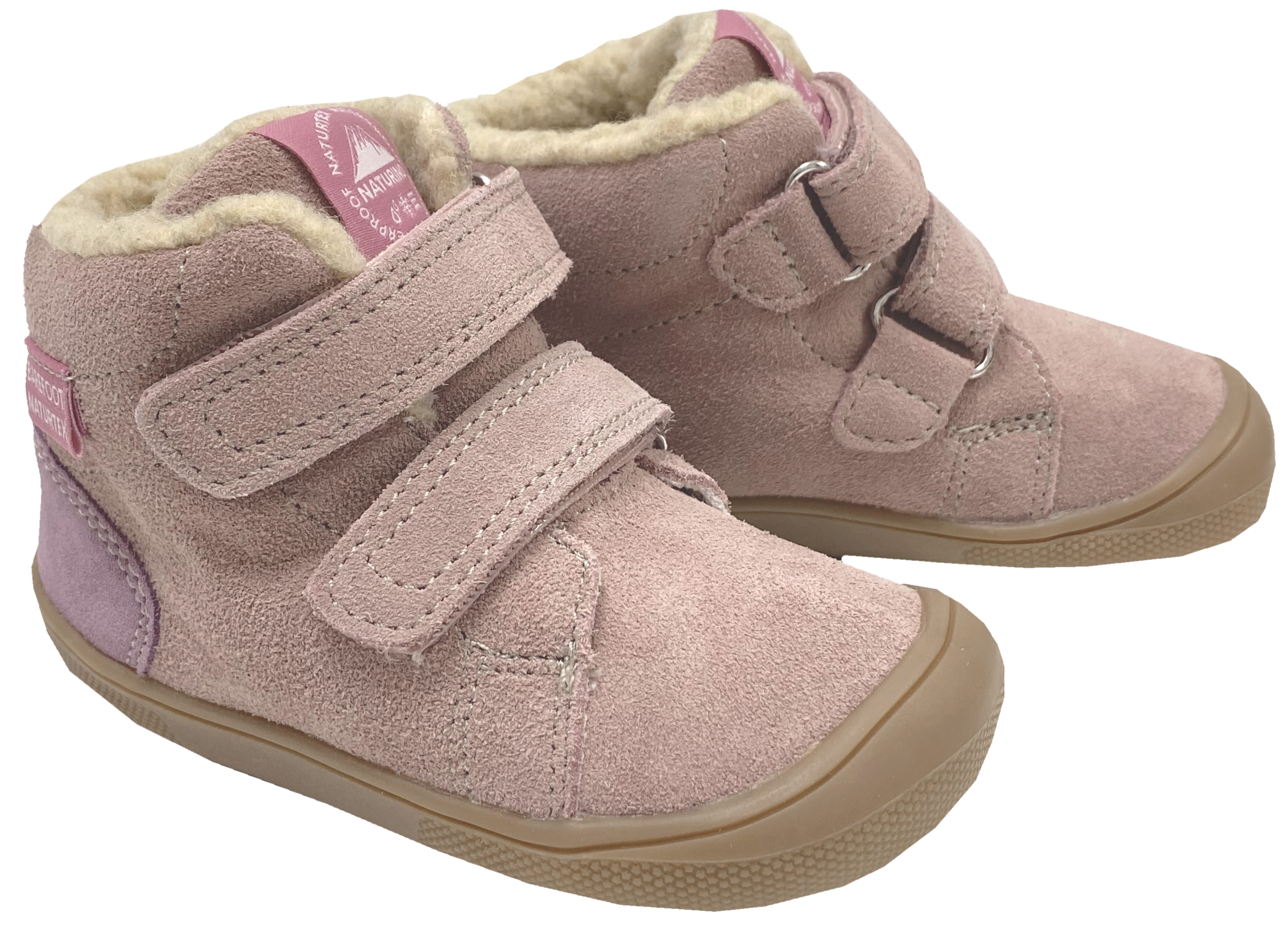Knautschige Winterstiefel > NATURINO Barefoot < SUEDE Leder + TEX Membran *SPINNI* in Rose Magnolia