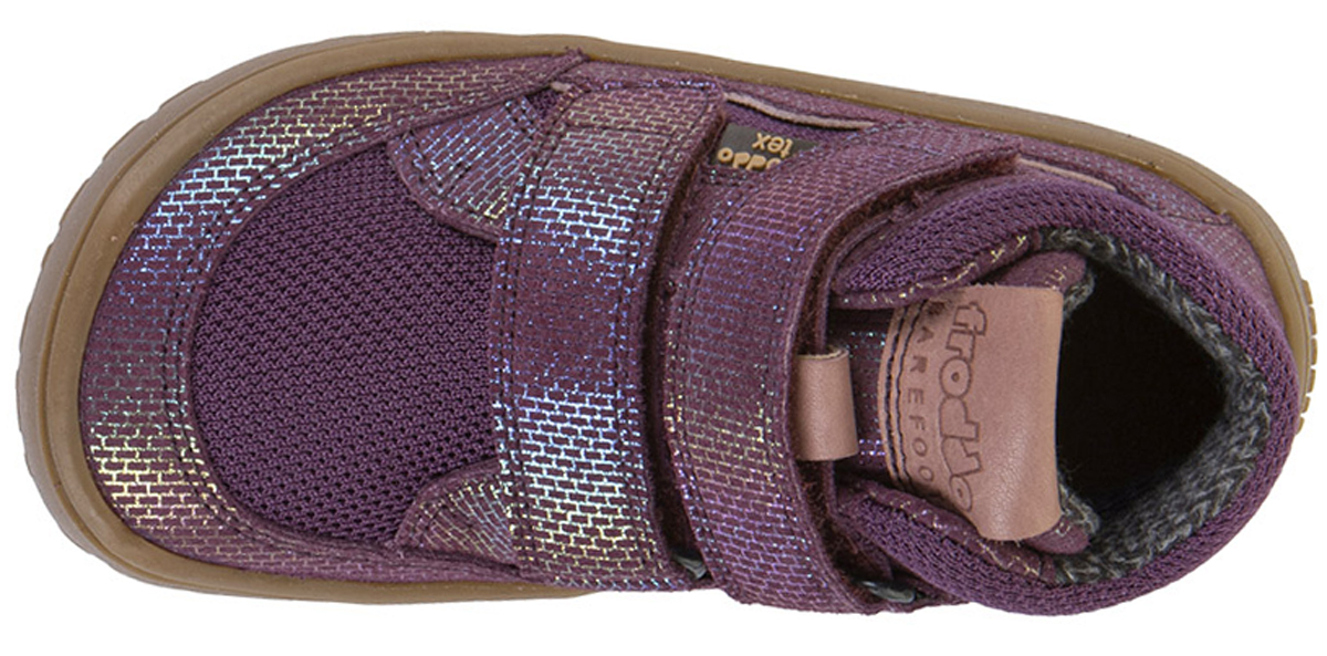 Minimalschuhe Knöchelhoch Leder & Mesh+TEX Membran FRODDO Barefoot *TEX AUTUMN* Lila Glitzer G3110266