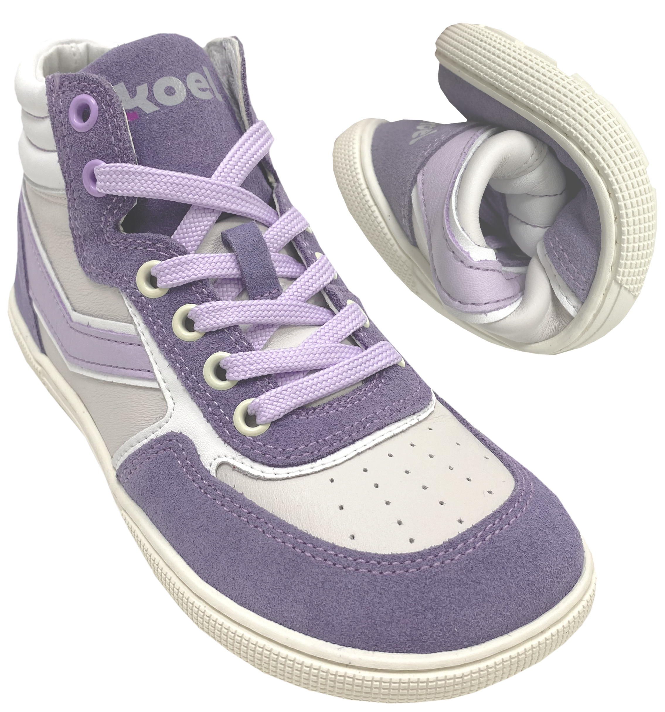 High Top Sneaker DANISH Nappa Barfußschuhe Lavendel/Weiß Zipper & Schnürung KOEL 08M045.101