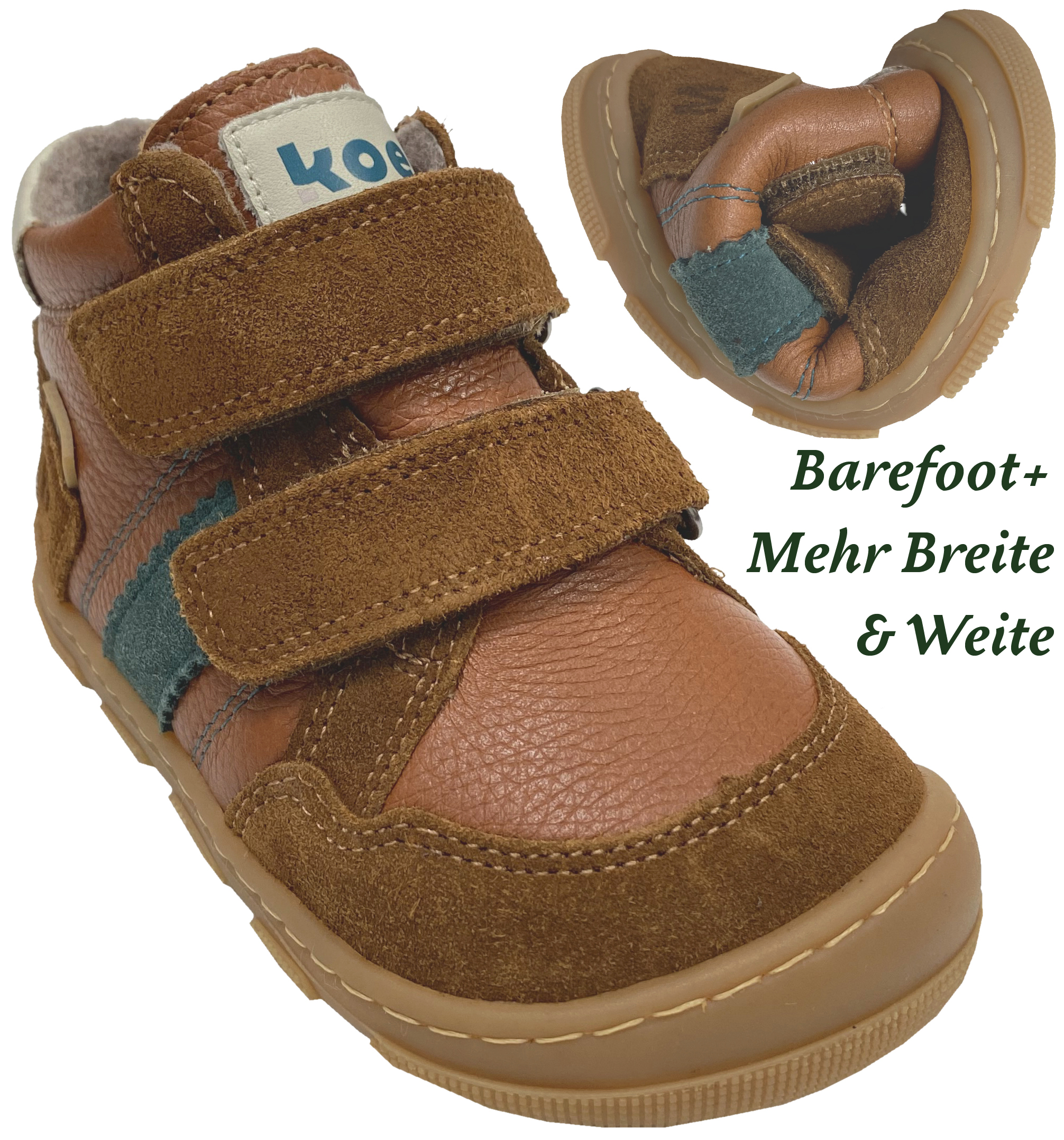 Leder Barfußschuhe mit Wollfleece Futter TEX Membran KOEL Barefoot *Kabriel 3.0 Cognac* Extra Wide 15T008.123