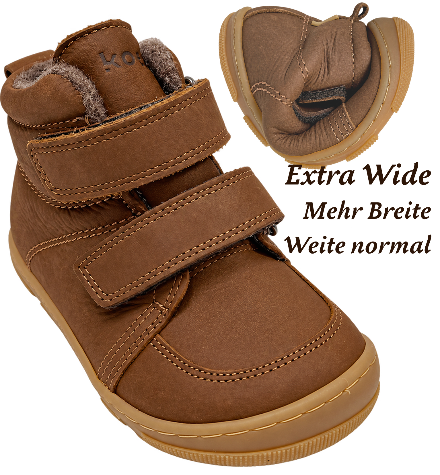 Schurwoll gefütterter Leder Stiefel halbhoch in Braun von KOEL Barefoot * KASI Wool* 15T003.232