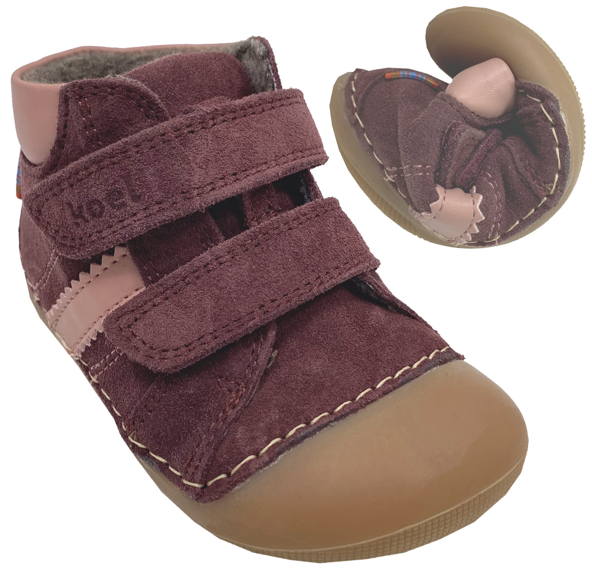 Knautschige Barfußschuhe AUSTIN in Bordeaux Suedeleder & Wollfutter KOEL Barefoot  09M017.305
