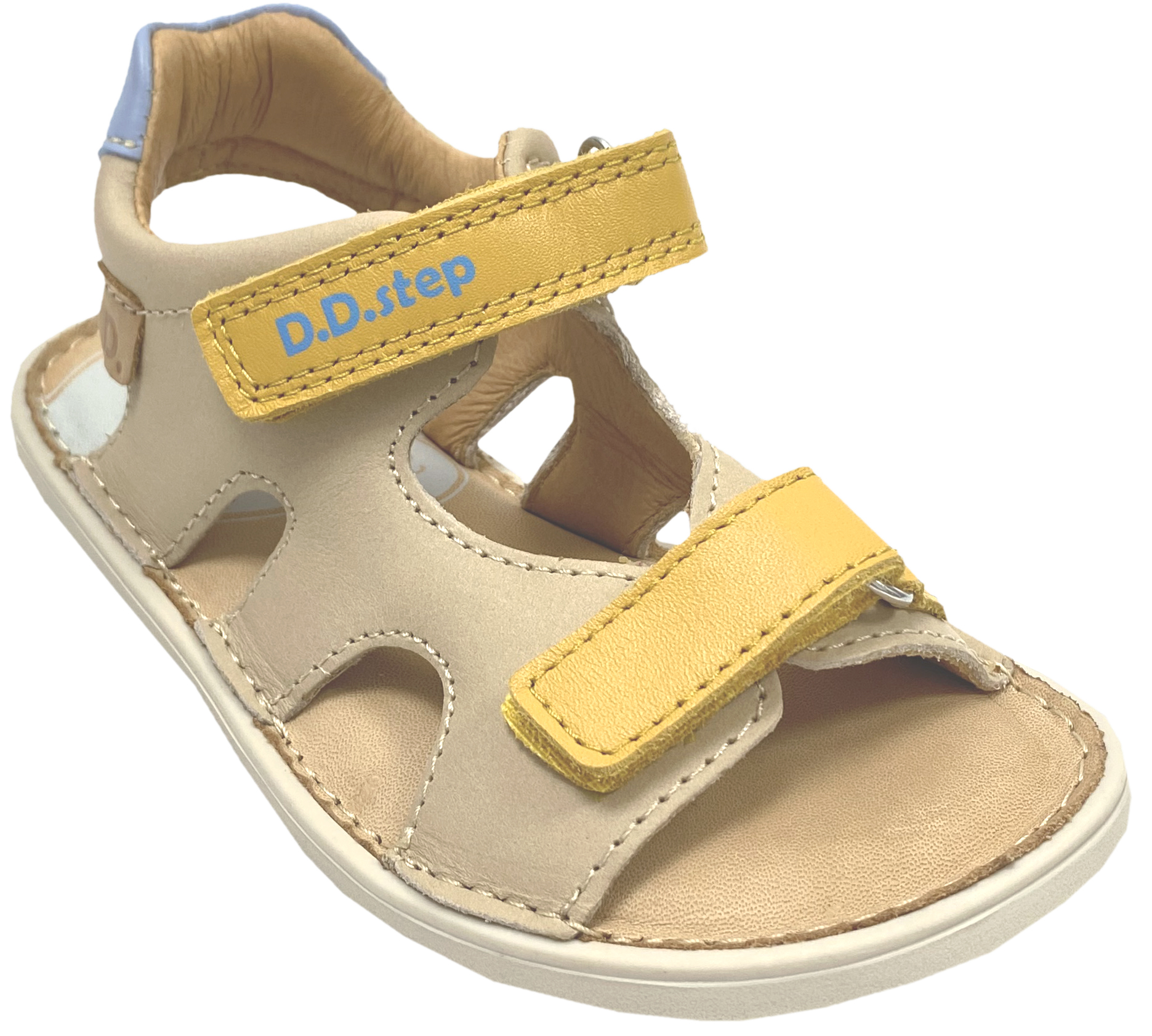 Offene Ledersandale mit Minimalsohle / Barfußsandale in Beige / Gelb von D.D.Step Barefoot 51995