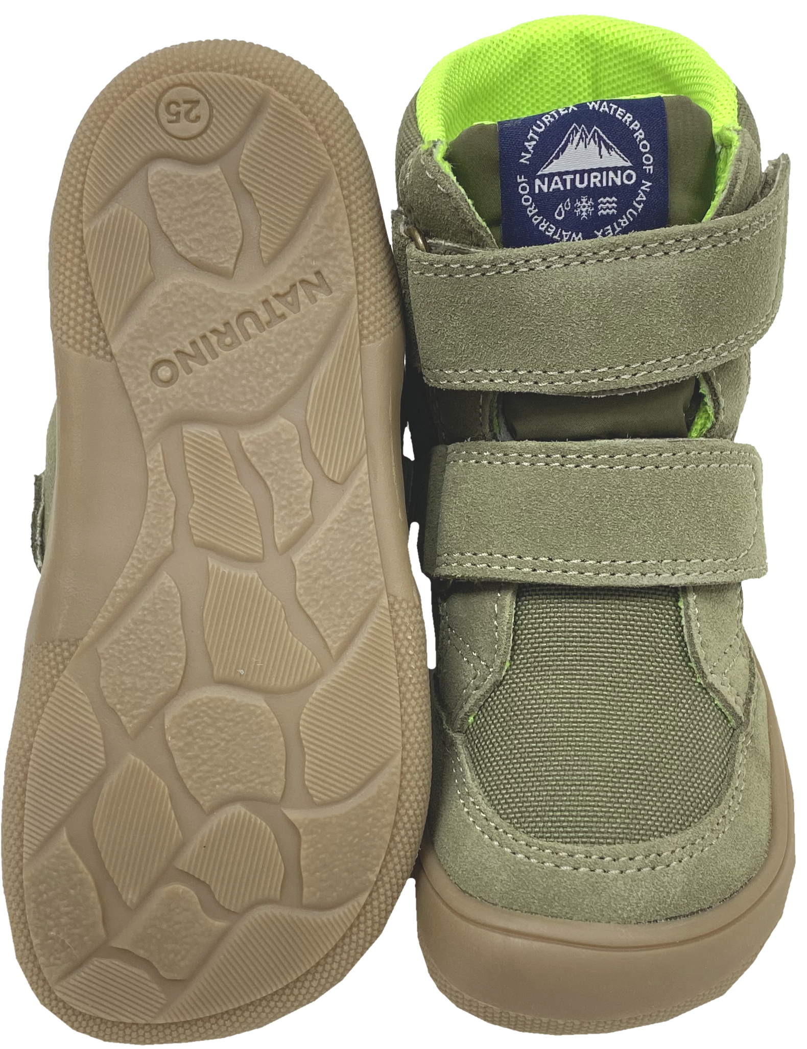 Winterstiefel aus Suedeleder, TEX Membran + Schurwollfutter NATURINO Barefoot KODDAS in Oliv Grün / Beige