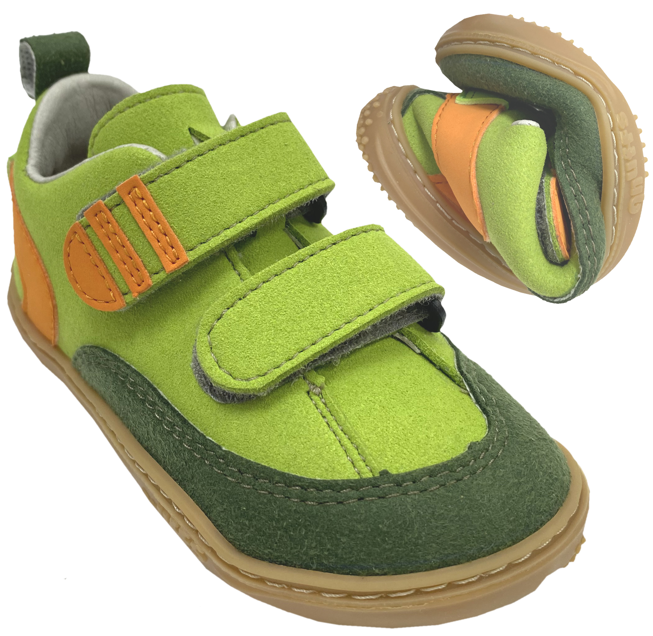 Vegane Sneaker / Barfußschuhe in Lemon Green / Orange * AHORN * von QNUFFS by Ricosta
