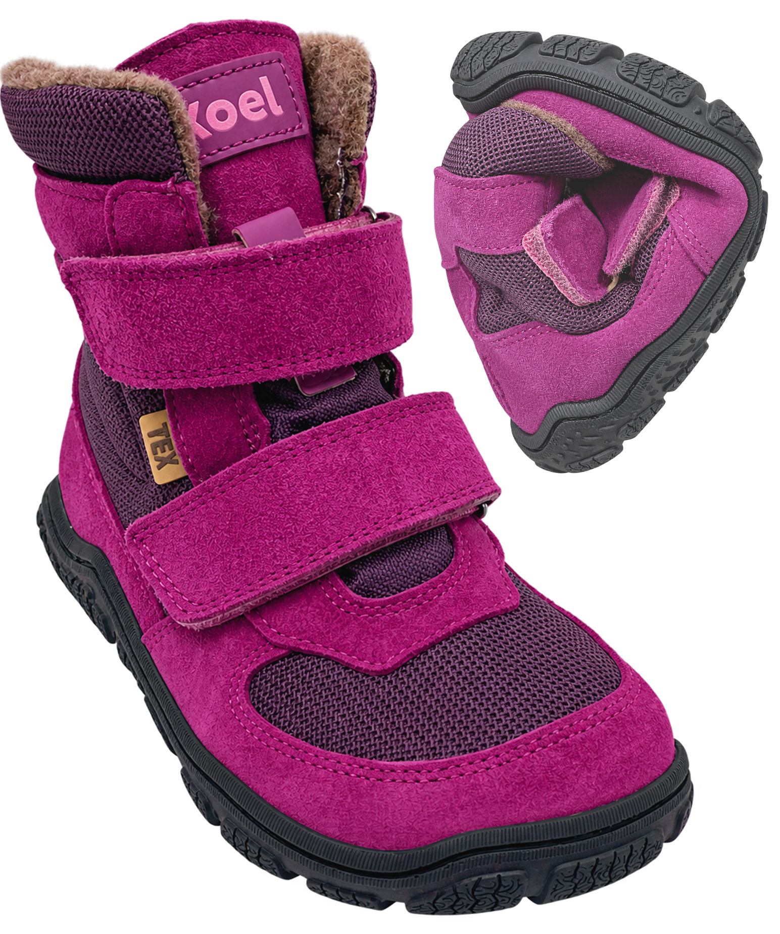 Trekking Stiefel mit Schurwollfutter / Waldkita von KOEL Barefoot * RYN Wool * Lavendel/Pink 34T014.302
