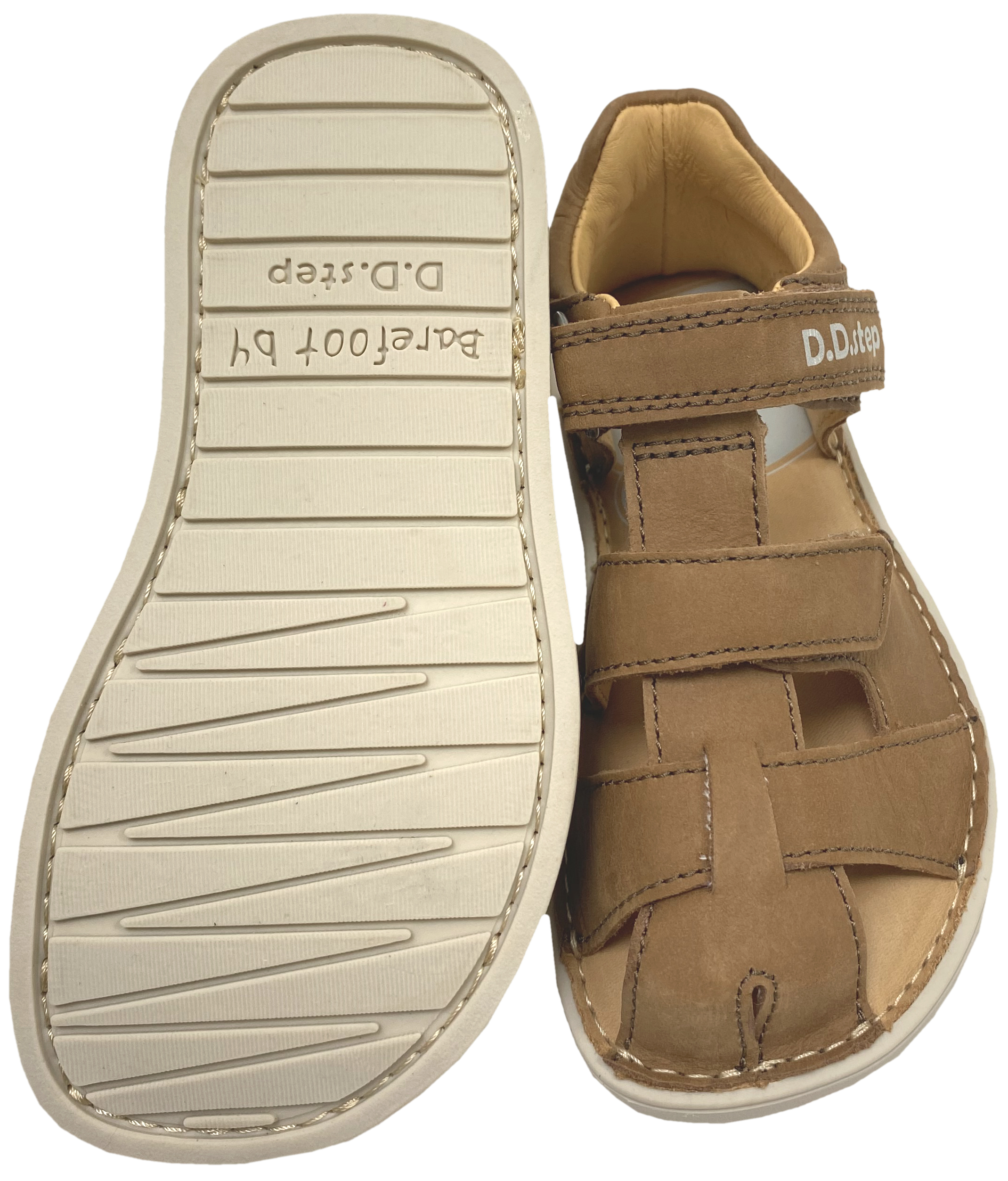 Riemchensandale / Barfuß Halbsandale aus Leder in Schokobraun Zehen & Fersenschutz von D.D.Step Barefoot
