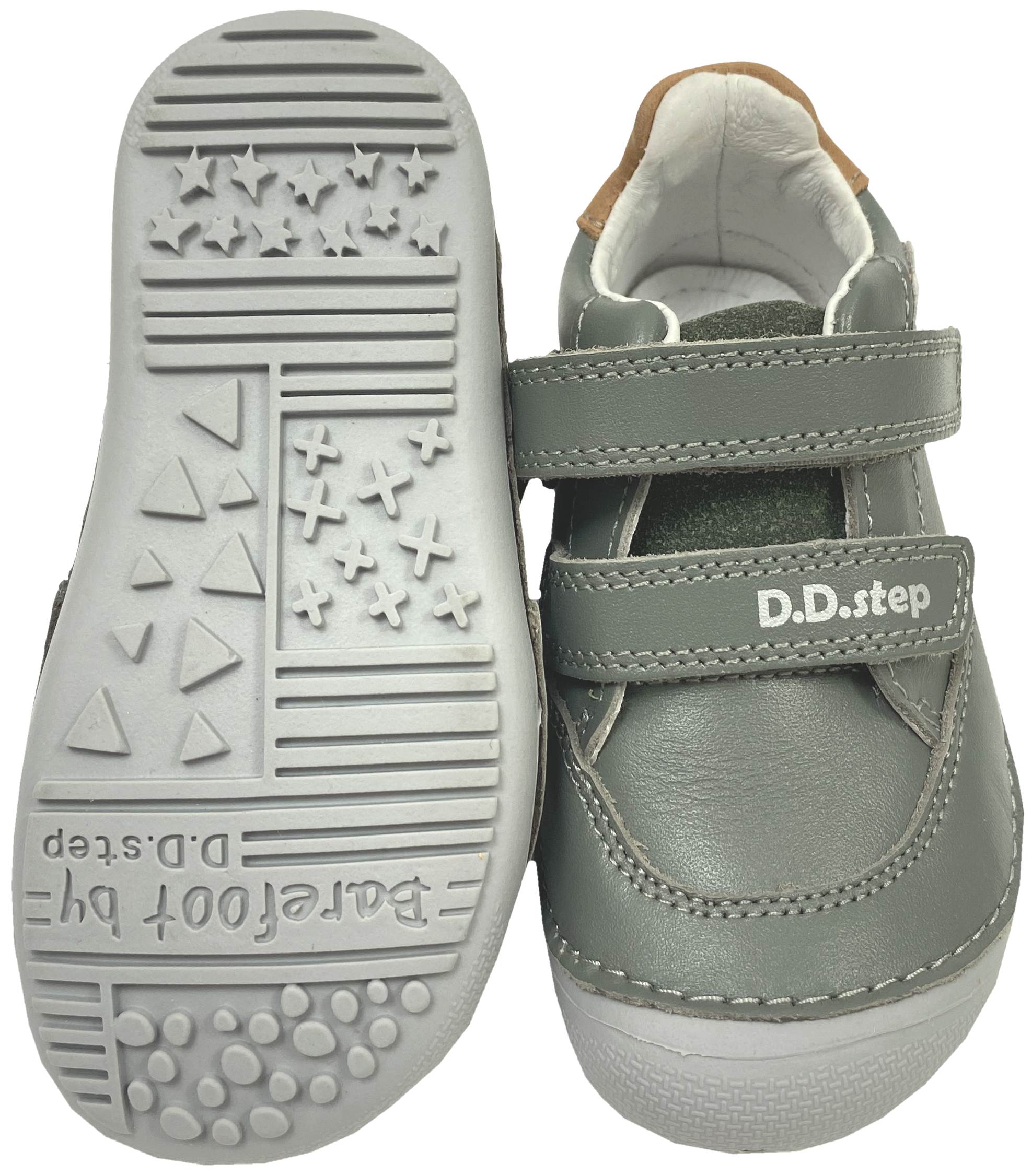 Knautschige Leder Sneaker / Minimalschuhe von D.D.Step Barefoot in Grau Grün + Gamer Stick