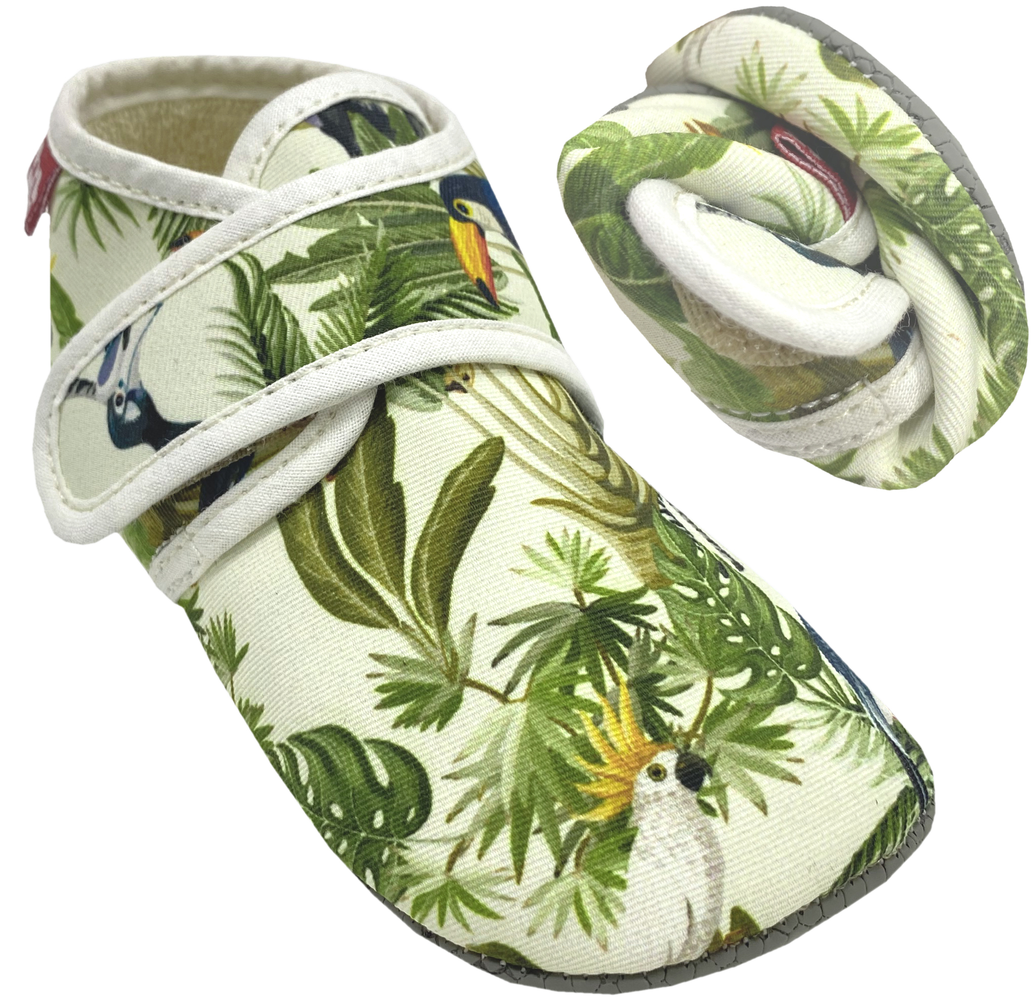 Knautschige Barfußhausschuhe mit Klett BIO BW + Anti Rutsch Sohle *Dschungel* von POLOLO