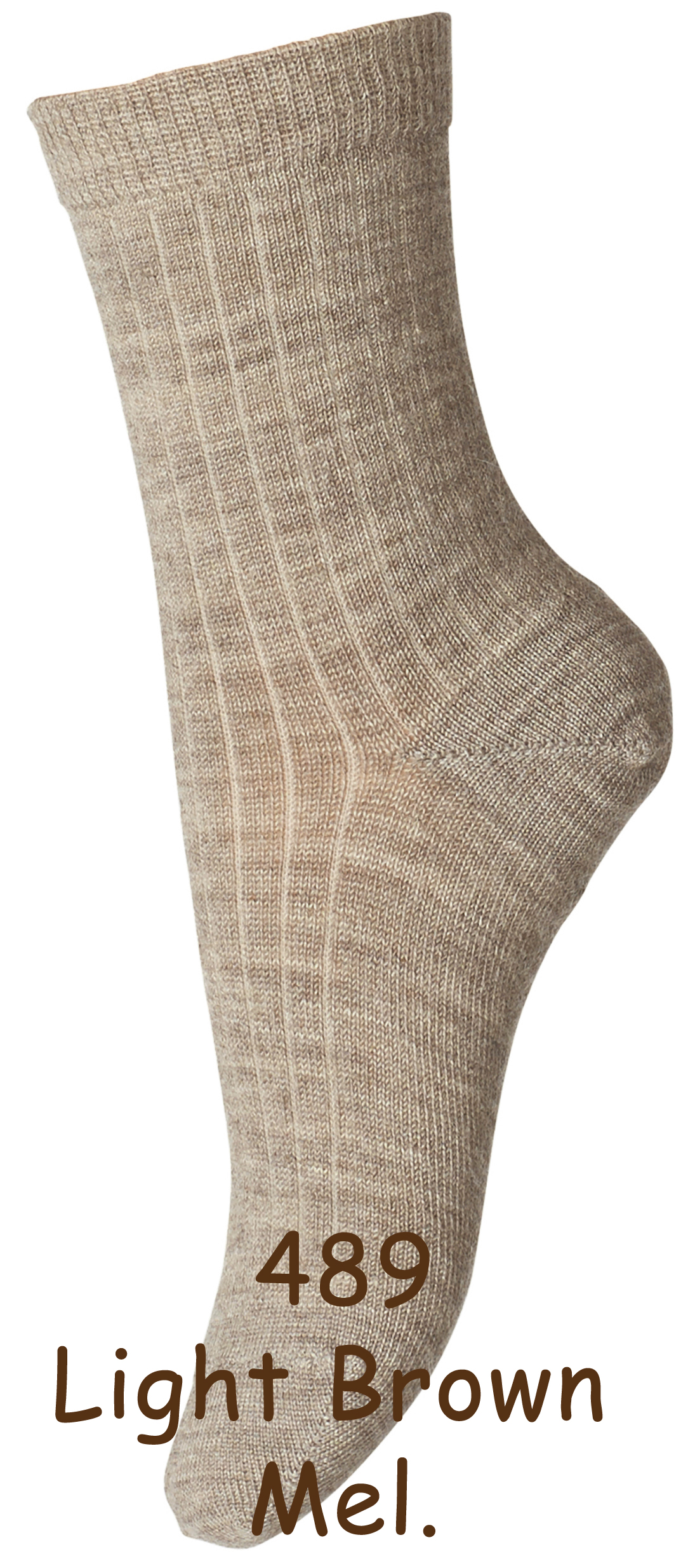 Dünne Wollsocke ~ mittlere Höhe~ aus Superwasch Soft Merino Wolle Artikel 718 in 489 Light Brown Mel.