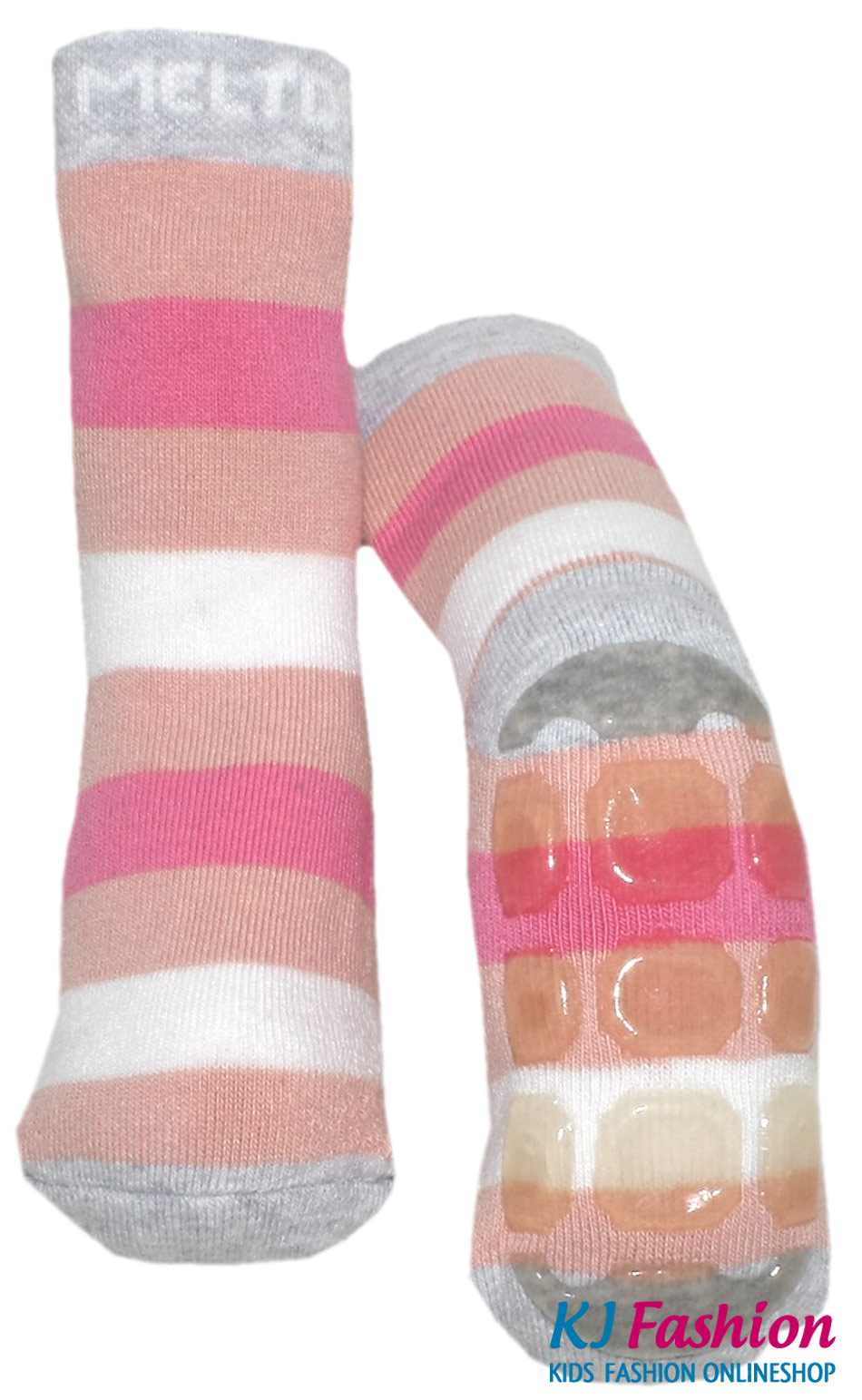 Stoppersocken aus BW Vollfrottee von MELTON * Stripe Peach / Rosa / Weiß * 210023-501
