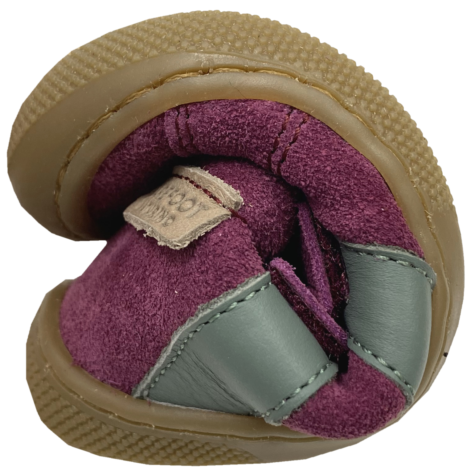 Knautschig weiche Barfußschuhe aus Suede Leder, Doppelklett NATURINO Barefoot * SABBY in Berry *